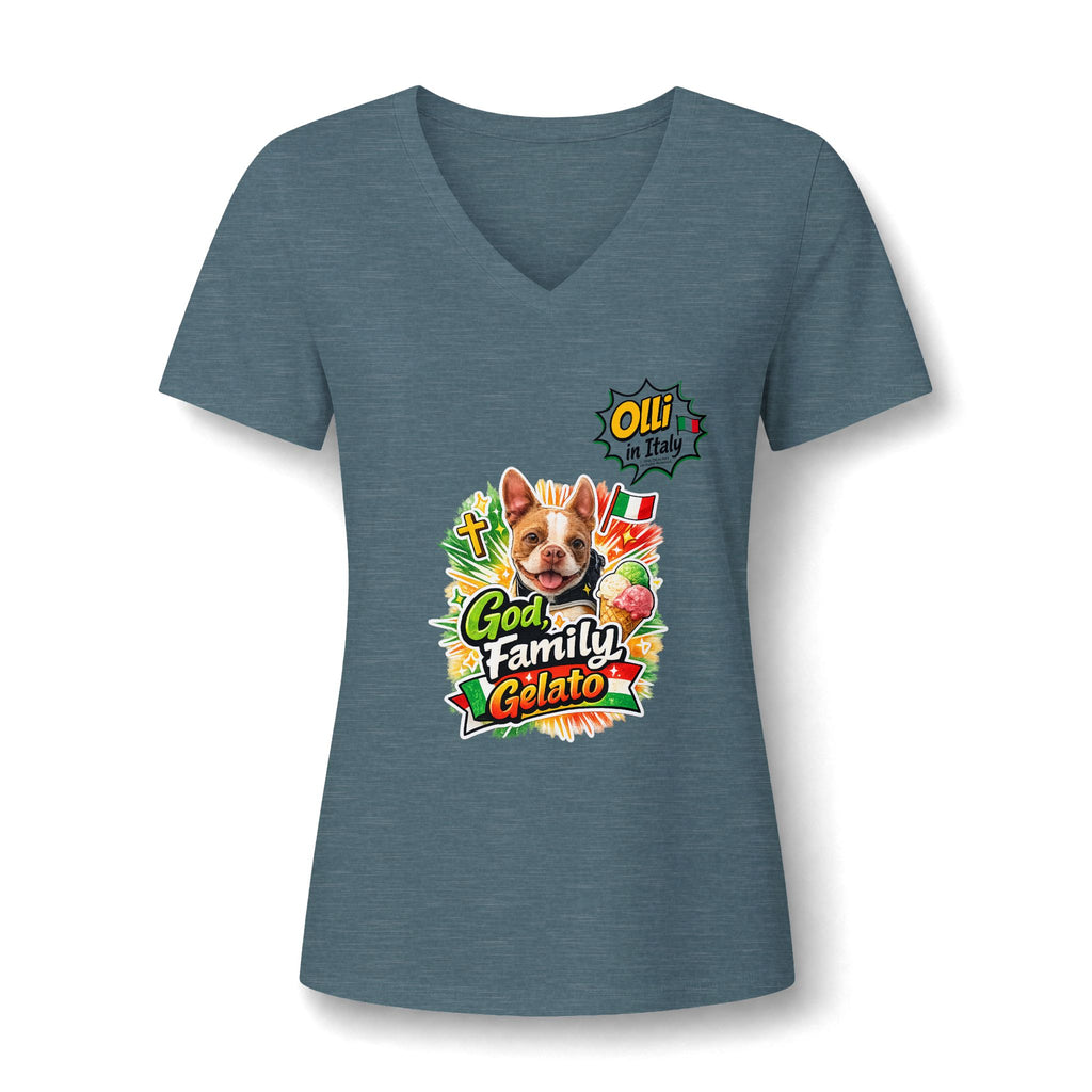 Family Gelato Dog V-Neck Tee | Cute Puppy Gelato Design