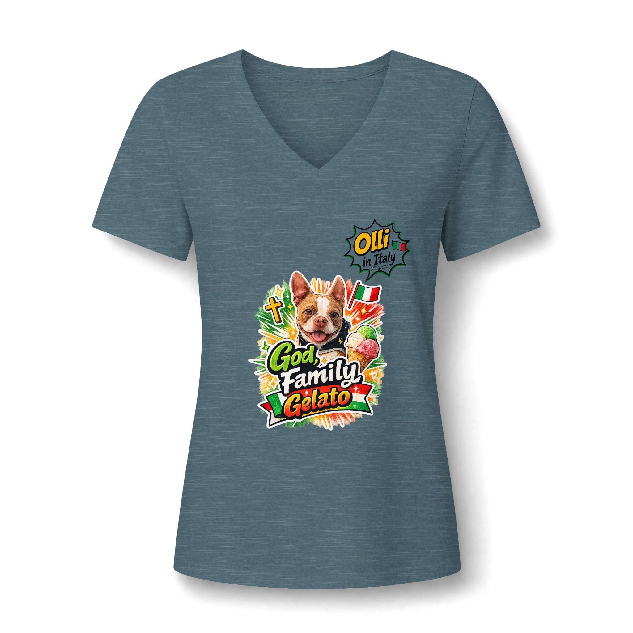 Family Gelato Dog V-Neck Tee | Cute Puppy Gelato Design