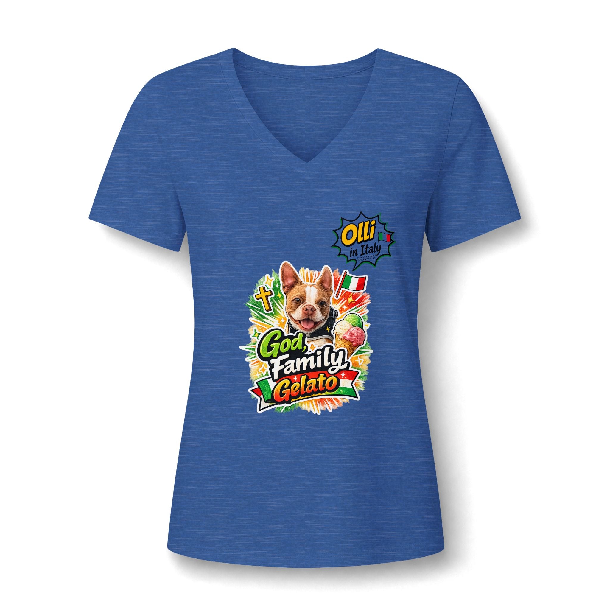 Family Gelato Dog V-Neck Tee | Cute Puppy Gelato Design