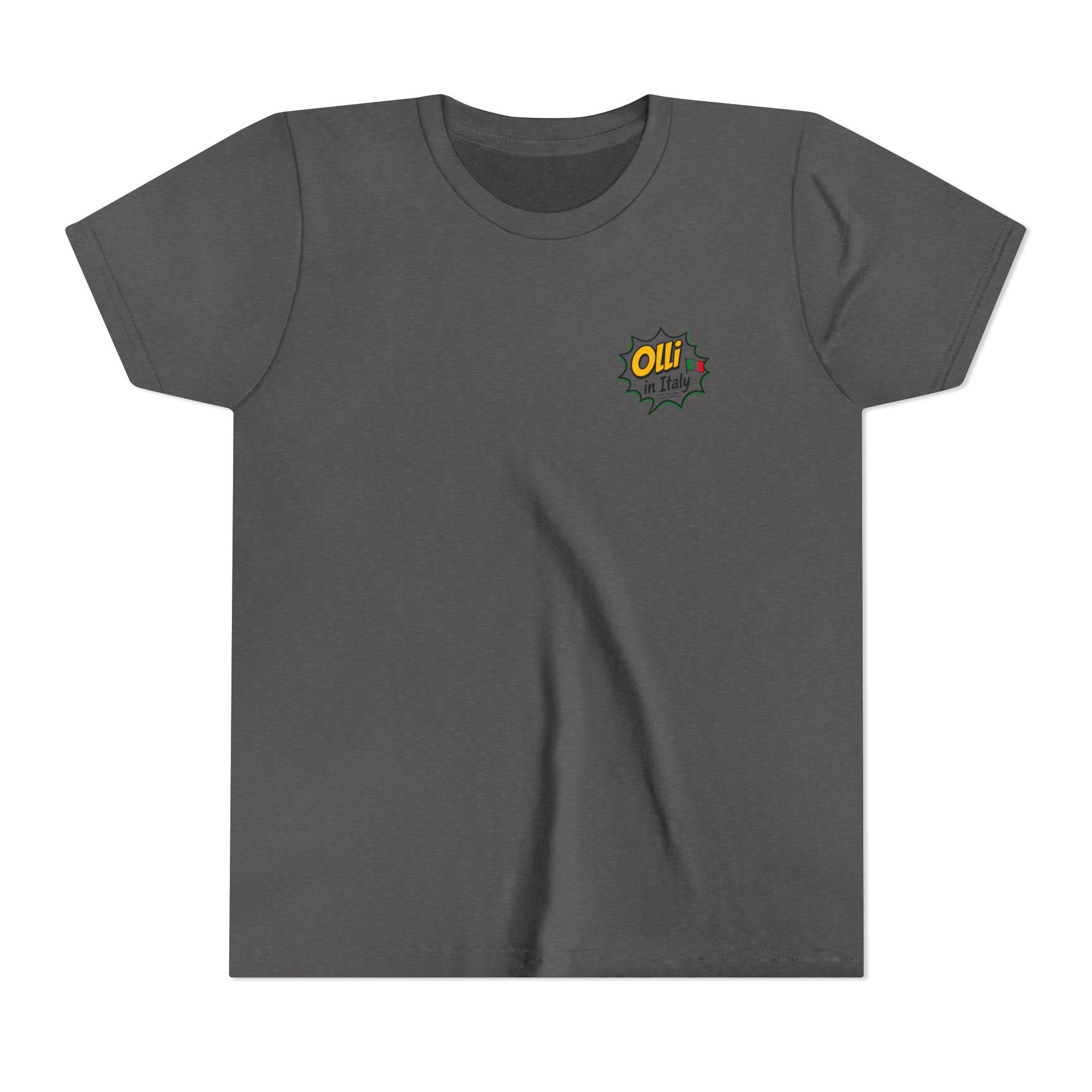 Kids' Pizza Olli the Boston Terrier in Italy Tee — "Saved by Grace" Funny Italian Pizza Youth Shirt