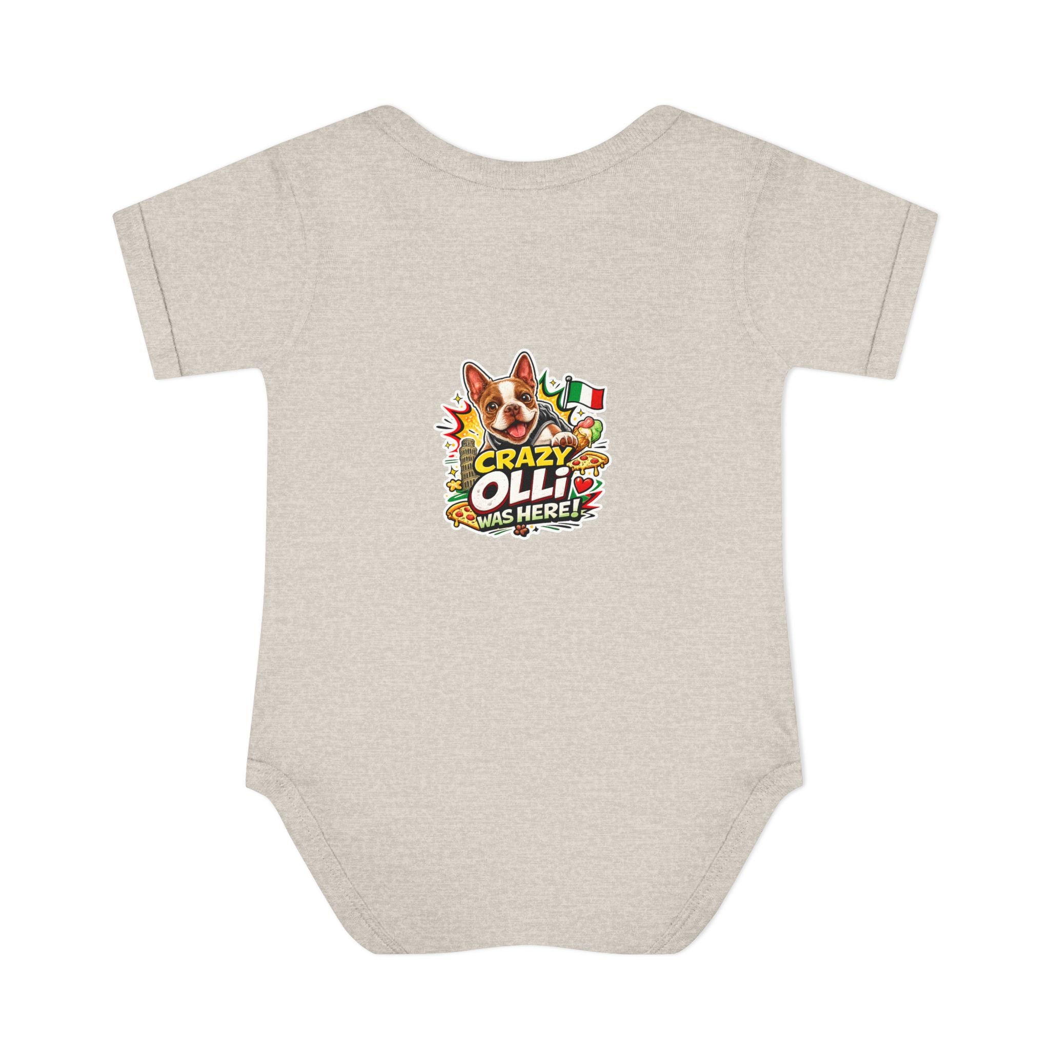 Infant Bodysuit — "My Nose Says This Way" Olli In Italy Boston Terrier Onesie (Front & Back Cute Dog Design)