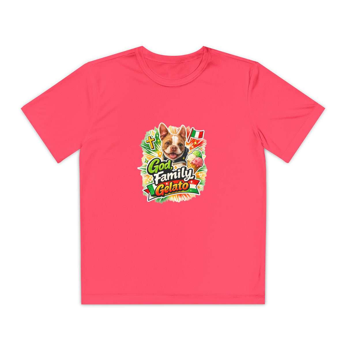 Youth Boston Terrier God Family Gelato Performance Tee