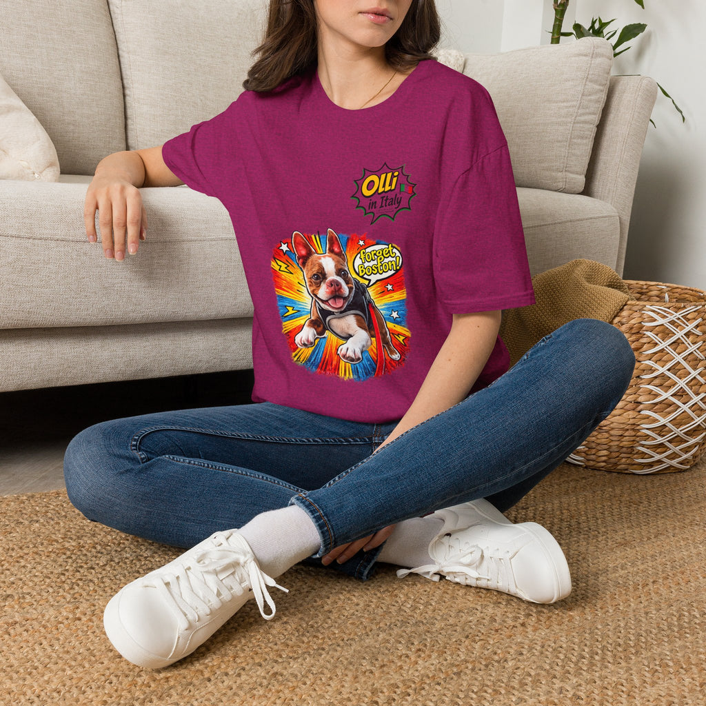 Olli in Italy "Forget Boston" Graphic T-Shirt — Colorful Dog Pop Art Tee