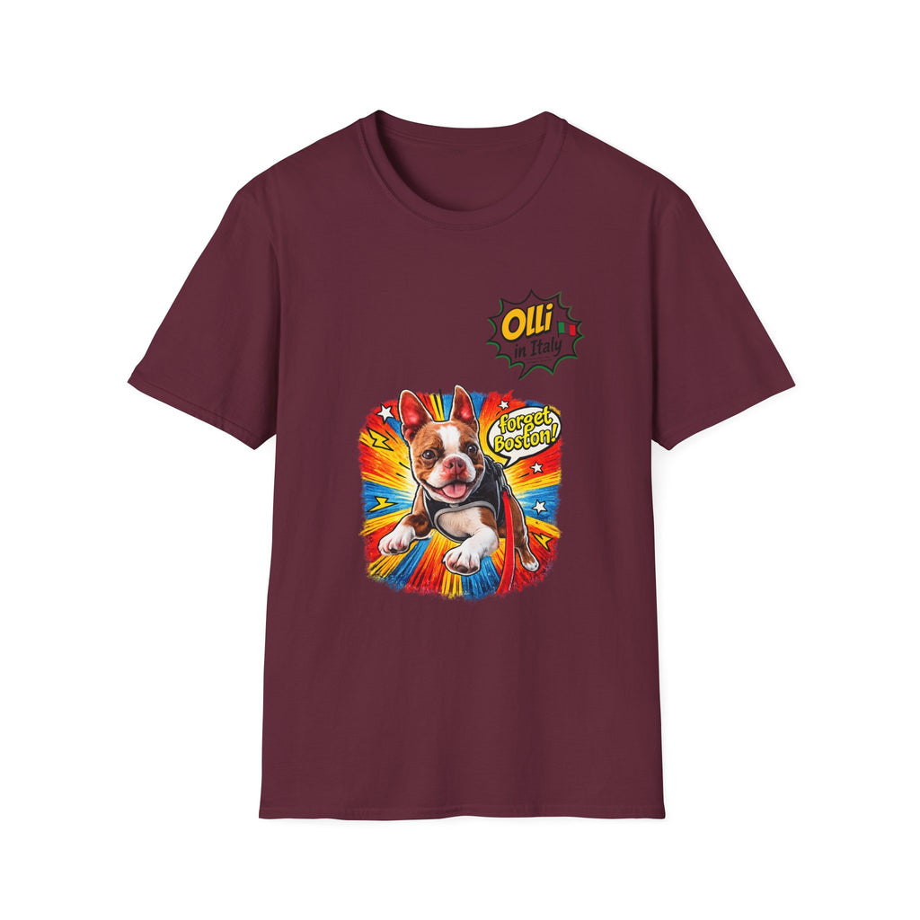 Olli in Italy "Forget Boston" Graphic T-Shirt — Colorful Dog Pop Art Tee