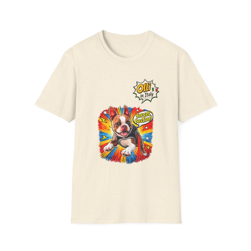Olli in Italy "Forget Boston" Graphic T-Shirt — Colorful Dog Pop Art Tee