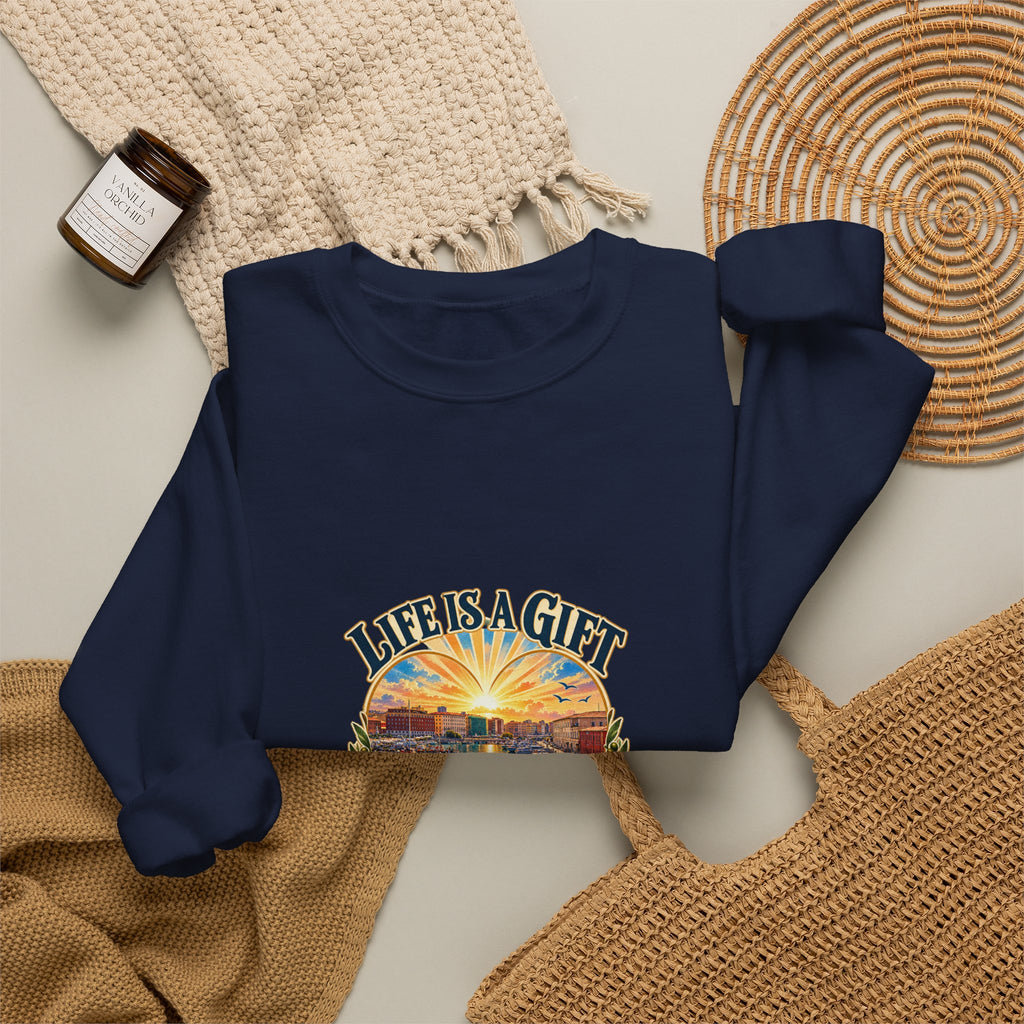 Life Is a Gift Crewneck Sweatshirt – 'Live It Generously' Graphic