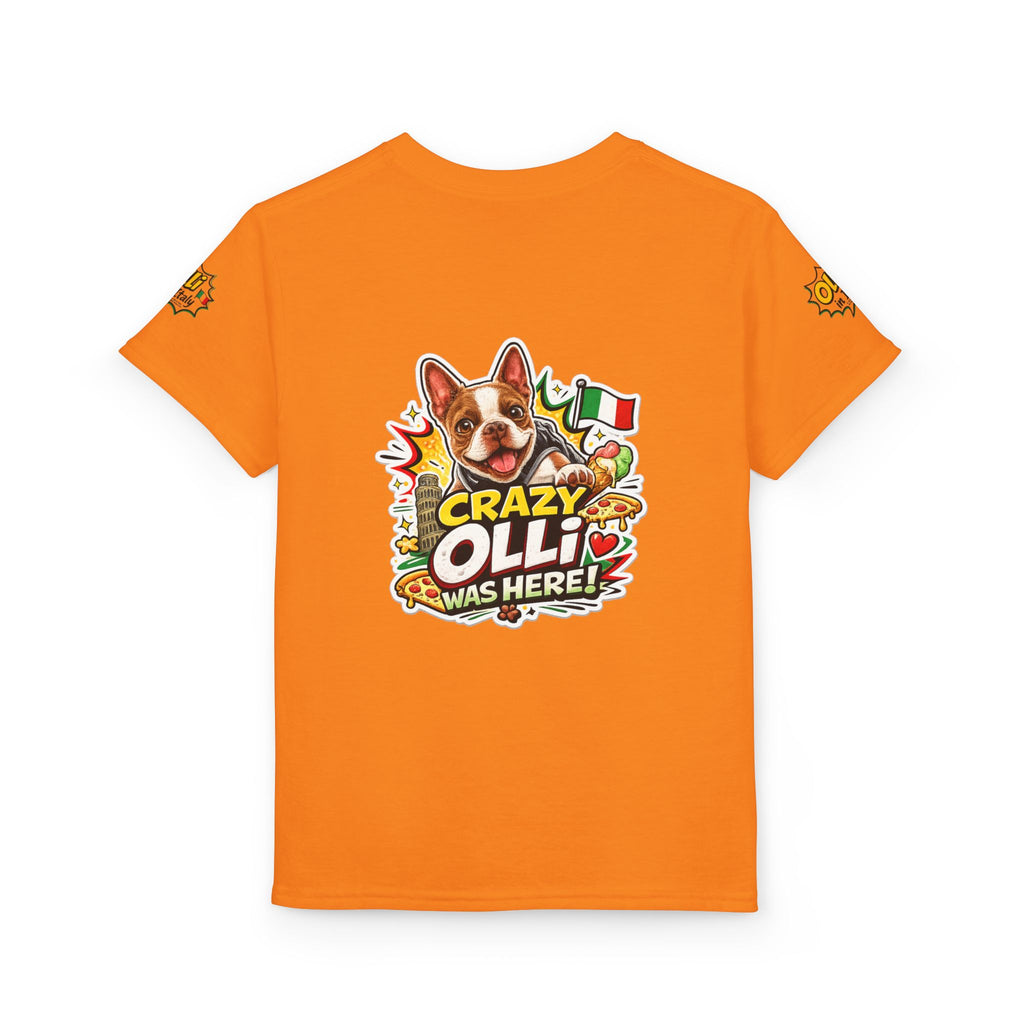Youth T-Shirt — "Crazy Olli Was Here" Olli the Boston Terrier In Italy Dog Graphic