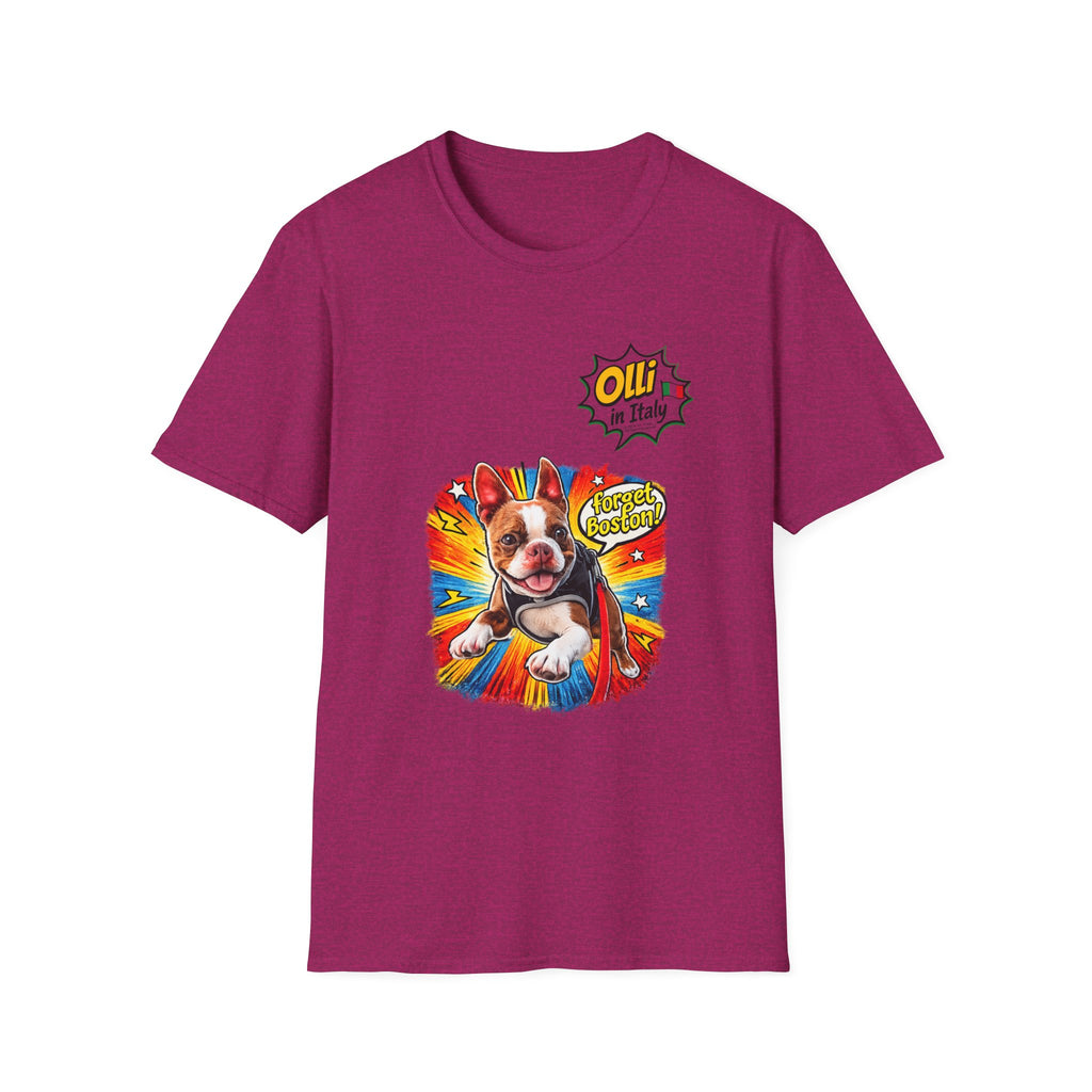 Olli in Italy "Forget Boston" Graphic T-Shirt — Colorful Dog Pop Art Tee