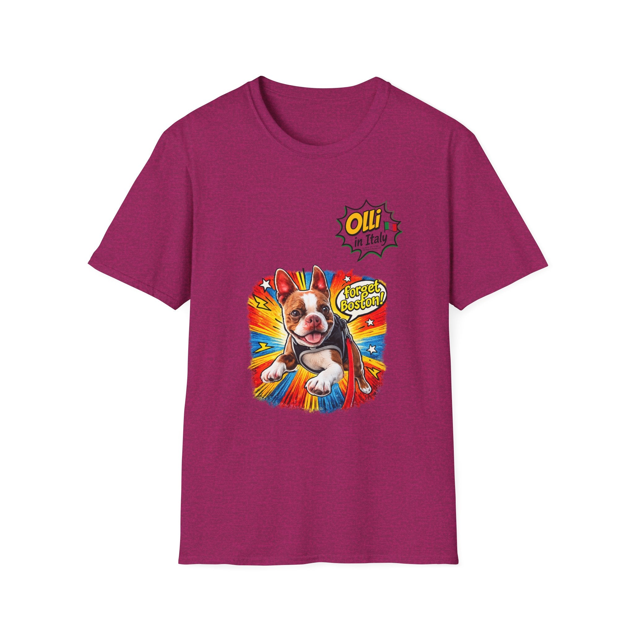 Olli in Italy "Forget Boston" Graphic T-Shirt — Colorful Dog Pop Art Tee
