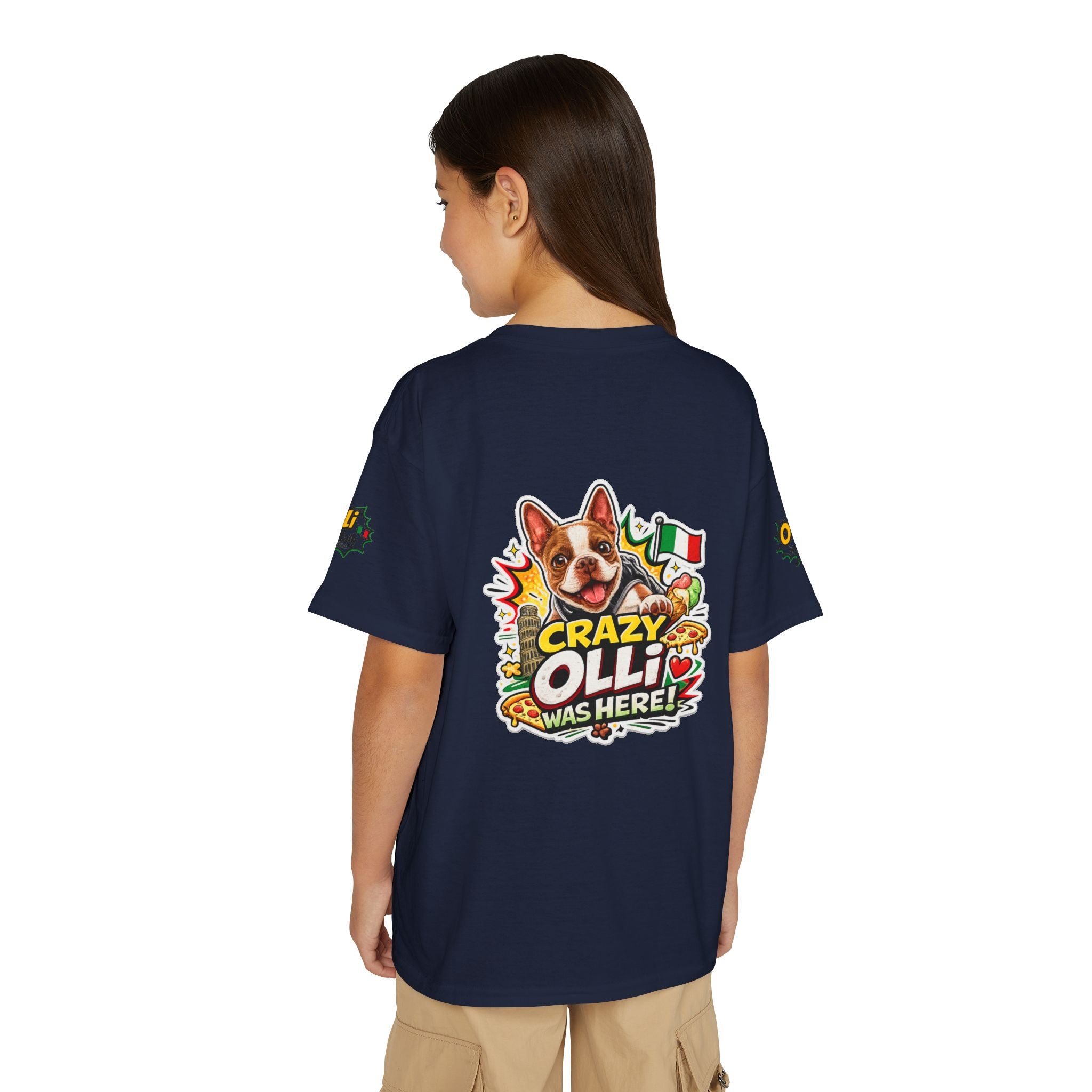 Youth T-Shirt — "Crazy Olli Was Here" Olli the Boston Terrier In Italy Dog Graphic