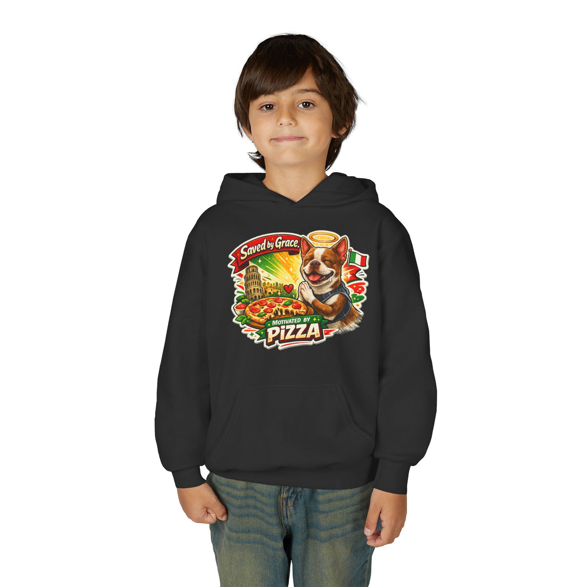 Olli the Boston Terrier Pizza Adventure Hoodie | My Nose Says This Way sweatshirt