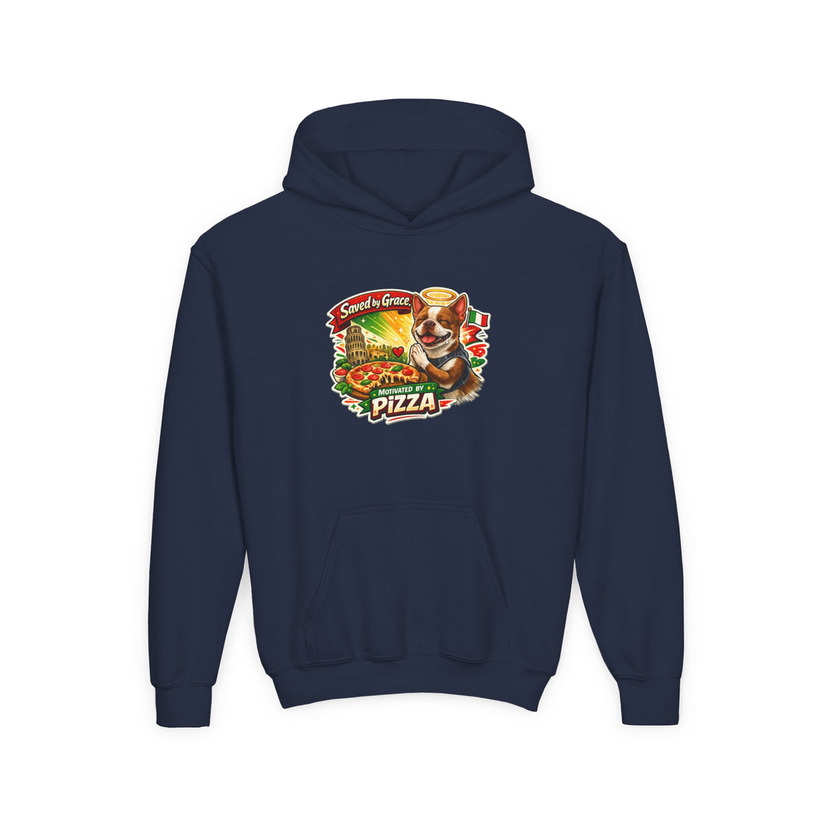 Youth Hoodie — Olli in Italy Pizza Dog Graphic Sweatshirt