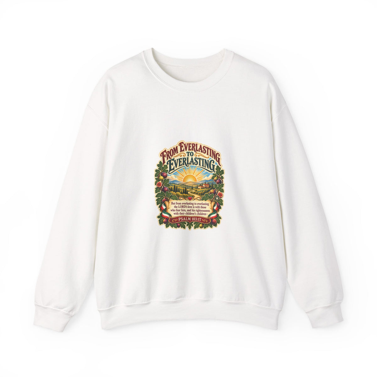 Crewneck Sweatshirt - 'From Everlasting to Everlasting' Vintage Floral Inspirational Design