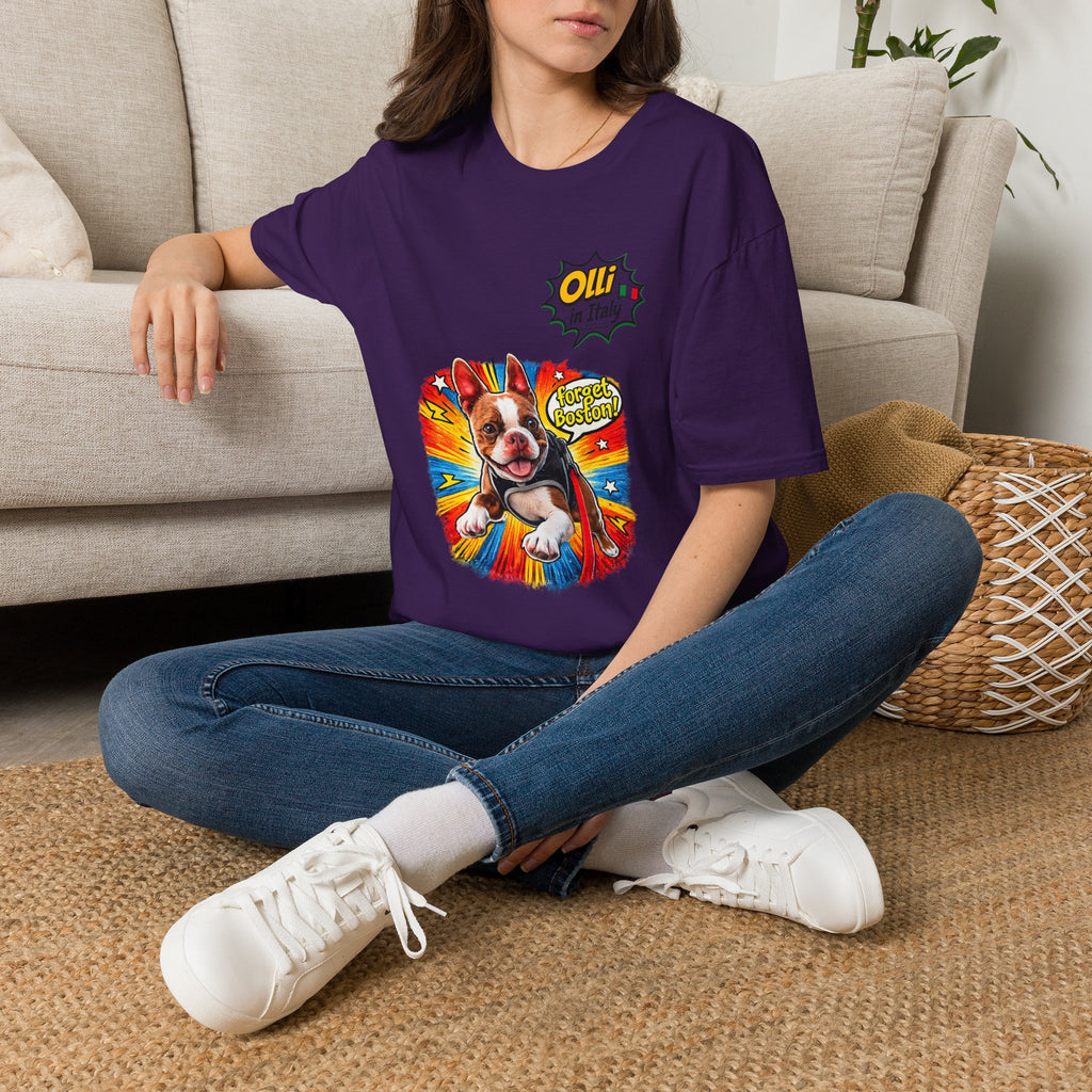 Olli in Italy "Forget Boston" Graphic T-Shirt — Colorful Dog Pop Art Tee