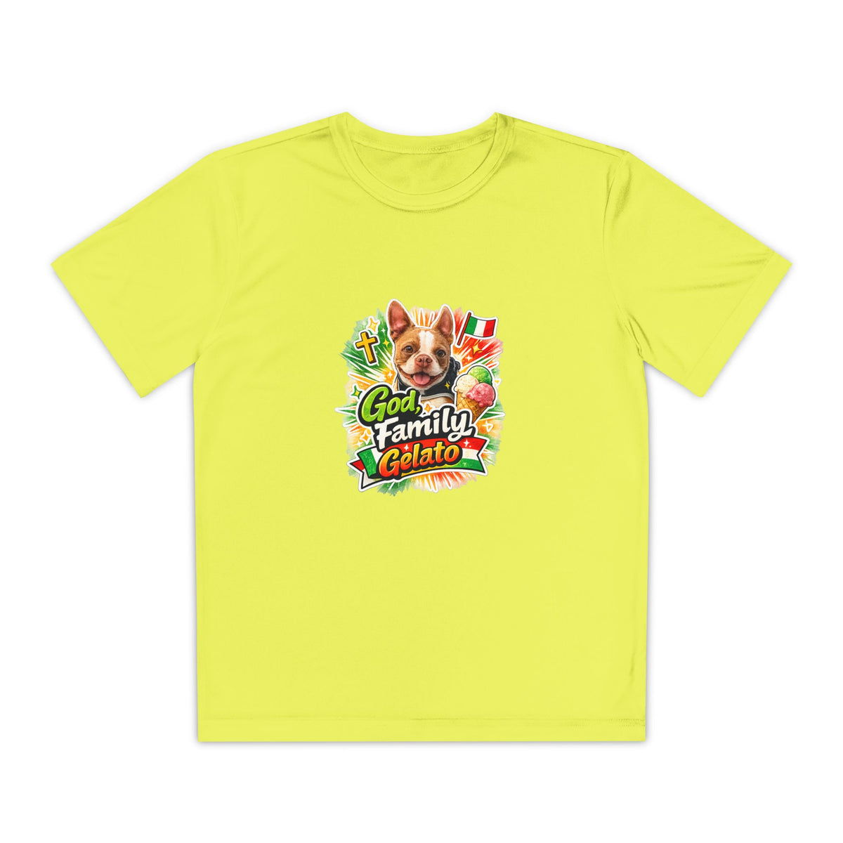 Youth Boston Terrier God Family Gelato Performance Tee