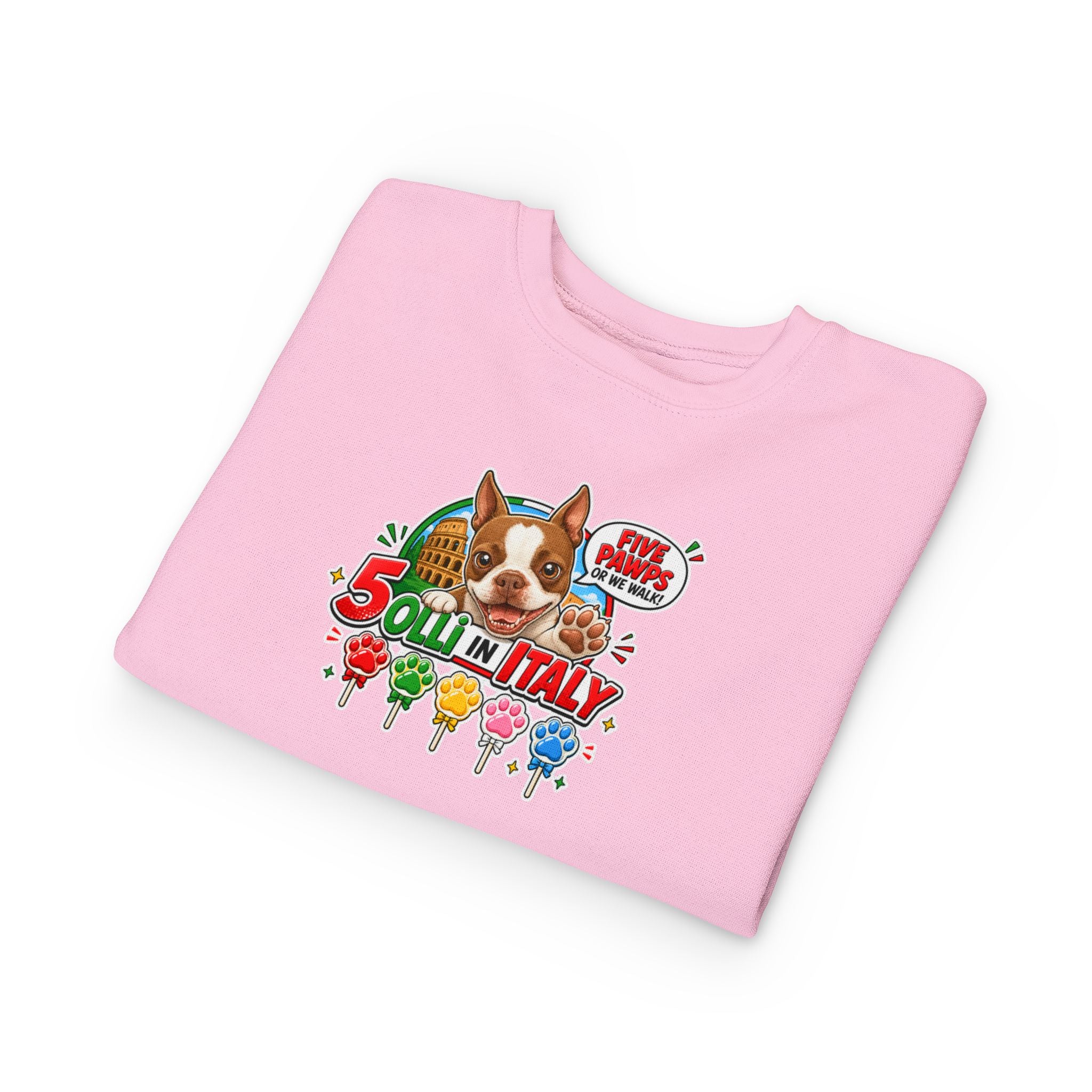 Toddler Sweatshirt - "Olli in Italy" Cute Boston Terrier Puppy Travel Crewneck