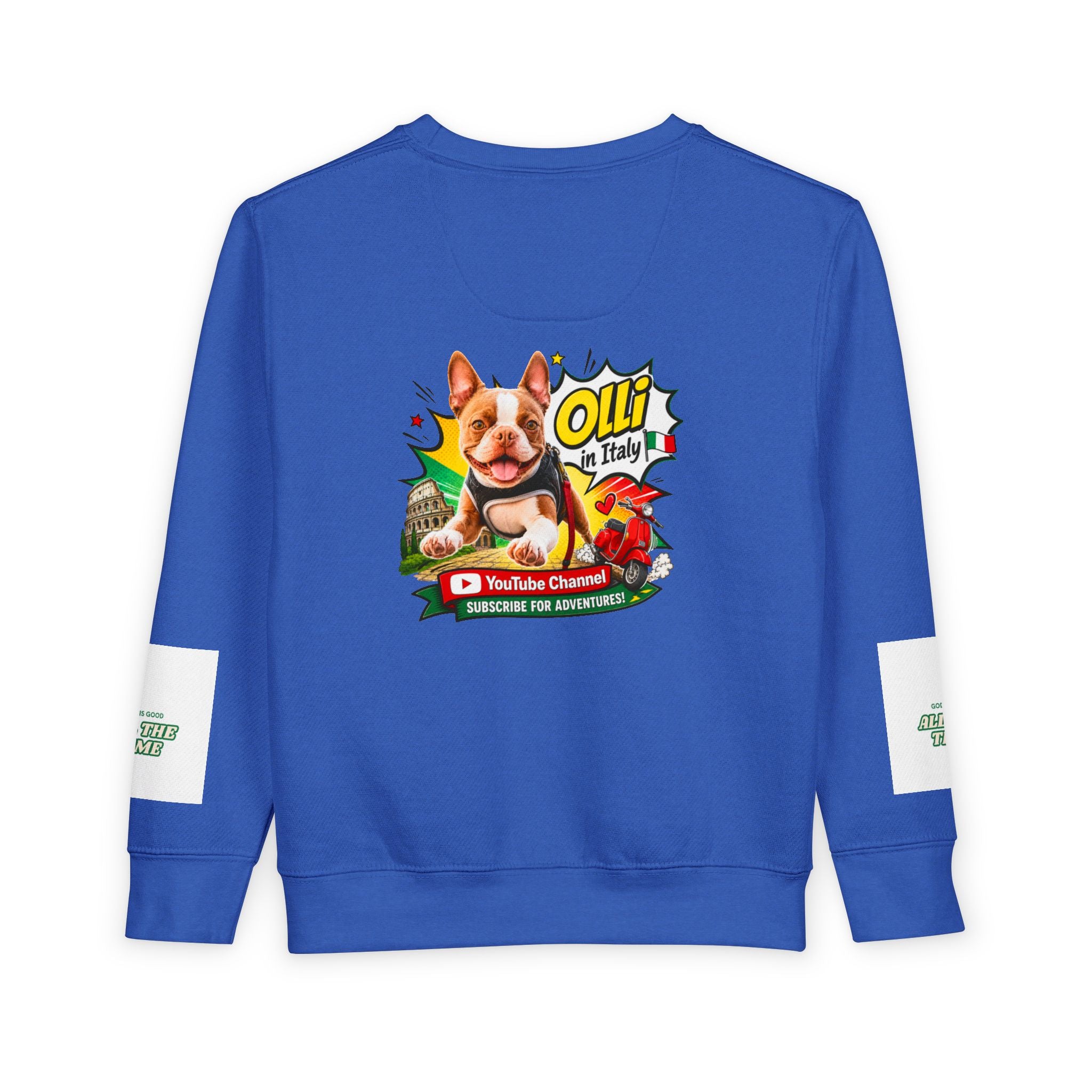 Toddler Sweatshirt - "Olli in Italy" Cute Boston Terrier Puppy Travel Crewneck