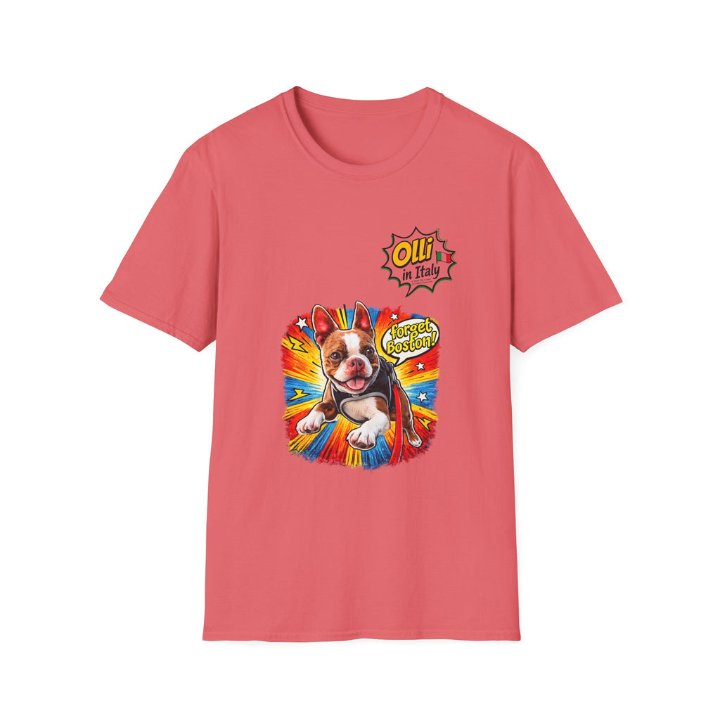Olli in Italy "Forget Boston" Graphic T-Shirt — Colorful Dog Pop Art Tee