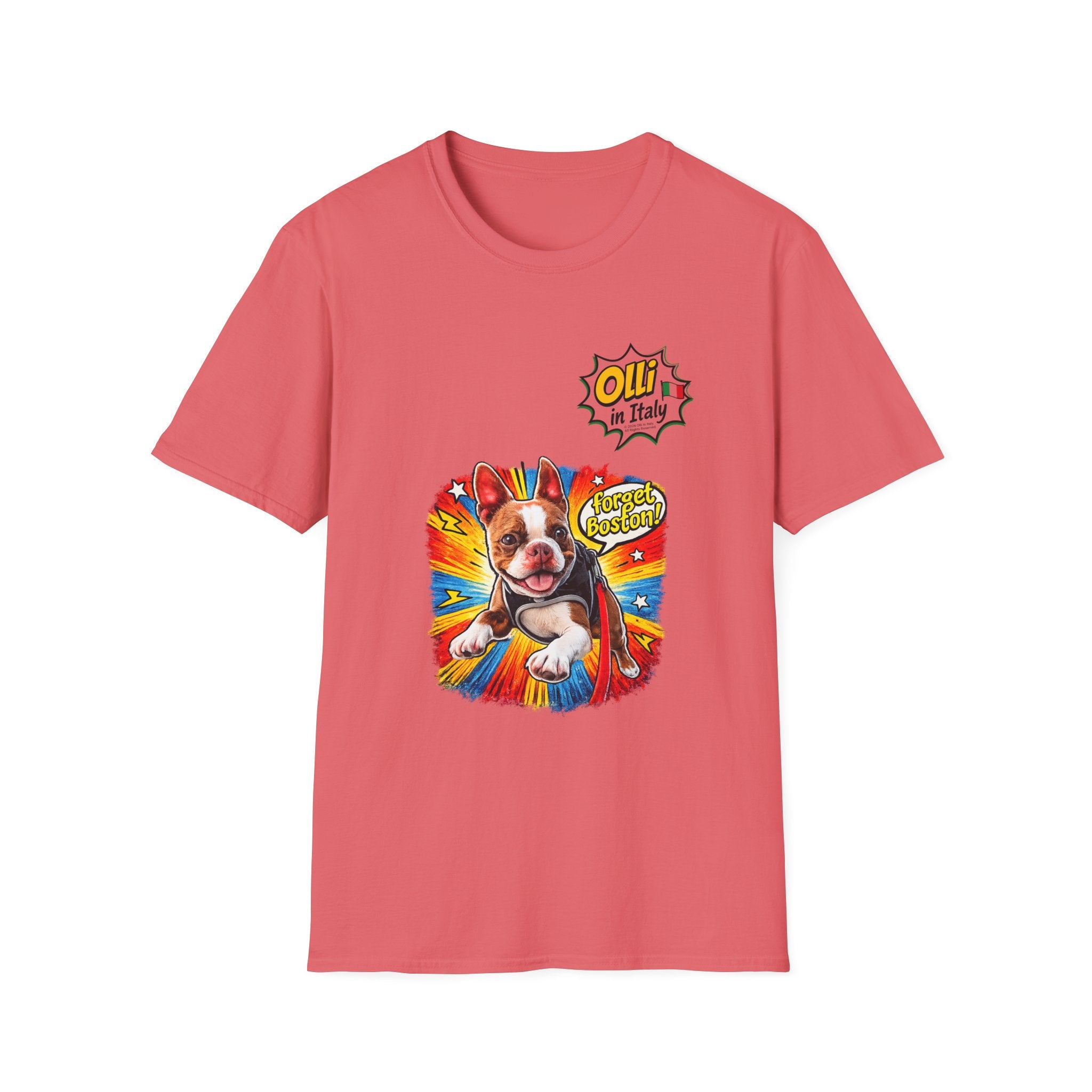Olli in Italy "Forget Boston" Graphic T-Shirt — Colorful Dog Pop Art Tee