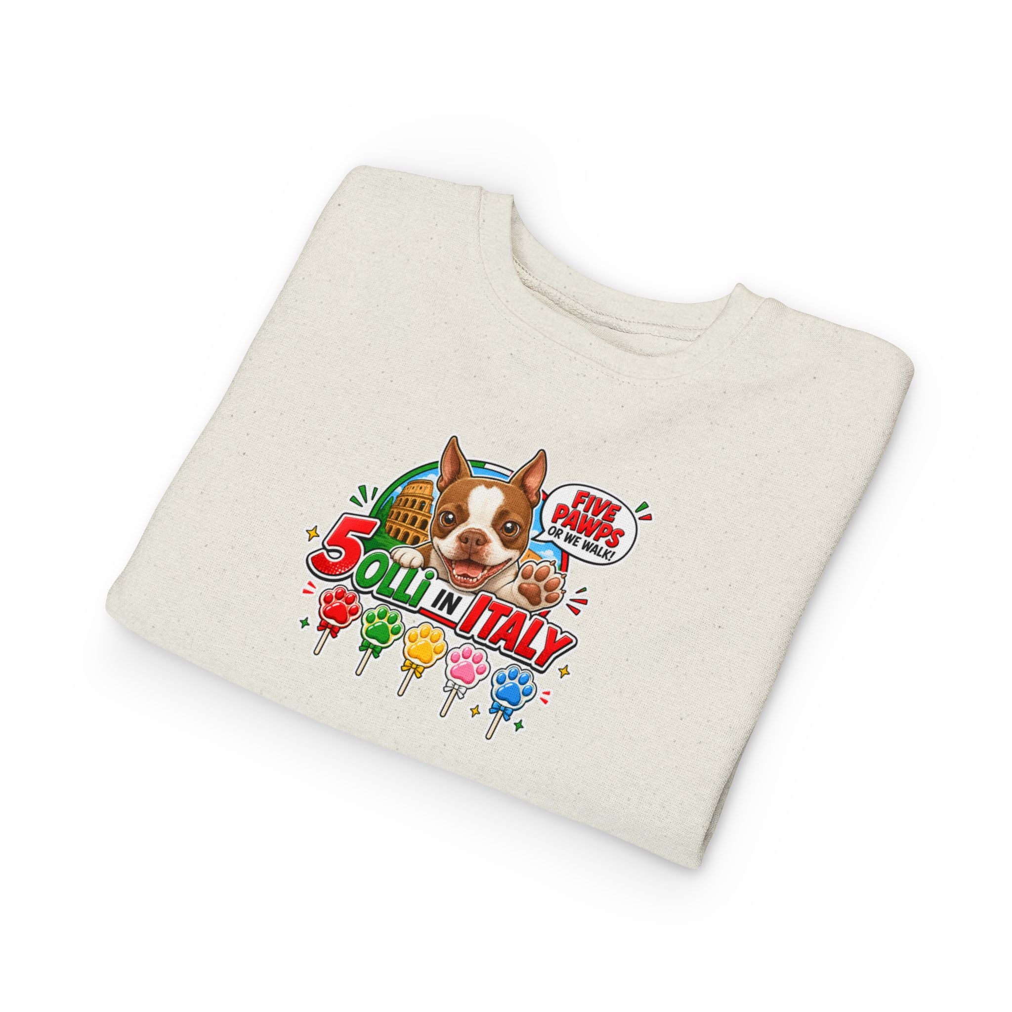 Toddler Sweatshirt - "Olli in Italy" Cute Boston Terrier Puppy Travel Crewneck