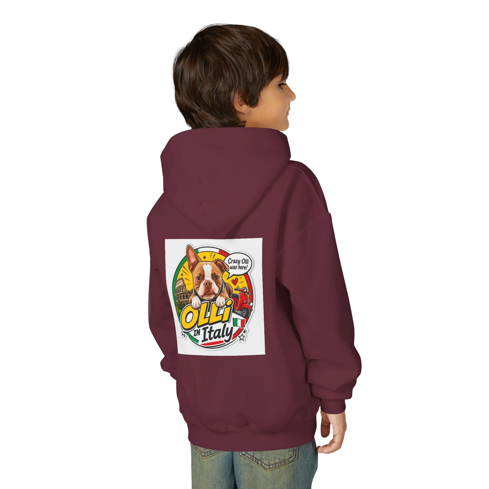 Youth Hoodie — Olli in Italy Pizza Dog Graphic Sweatshirt