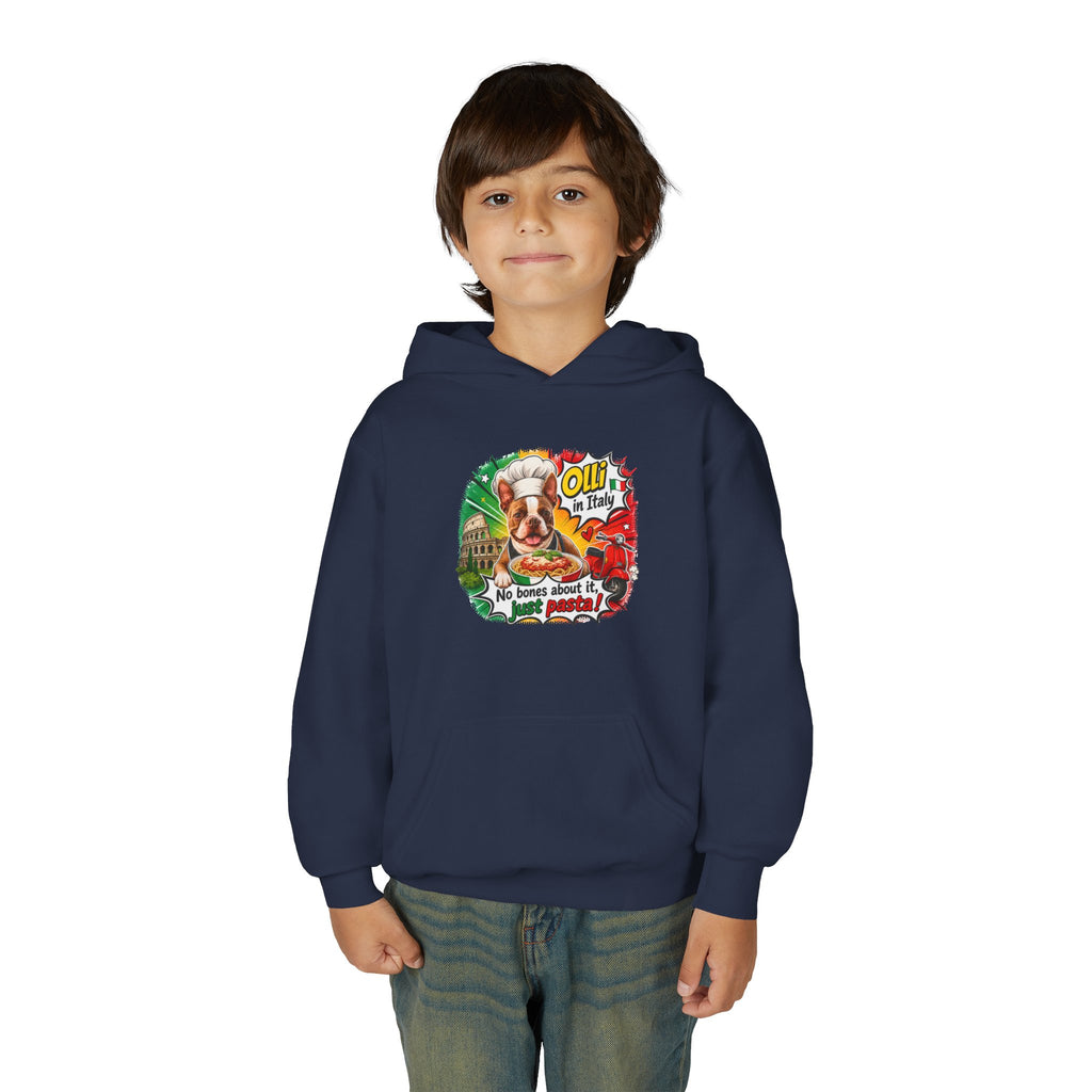 Youth Hoodie — "Olli in Italy" Boston Terrier Sweatshirt