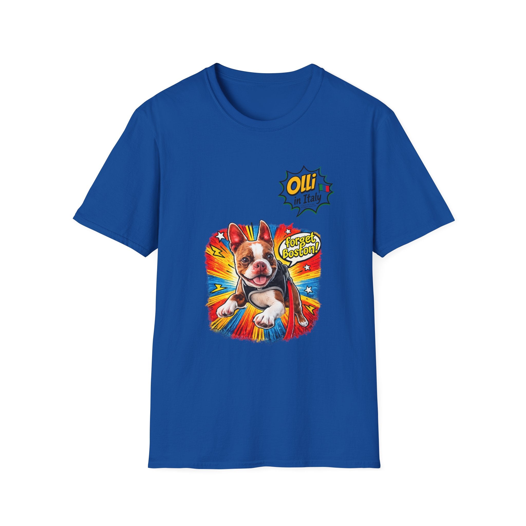 Olli in Italy "Forget Boston" Graphic T-Shirt — Colorful Dog Pop Art Tee