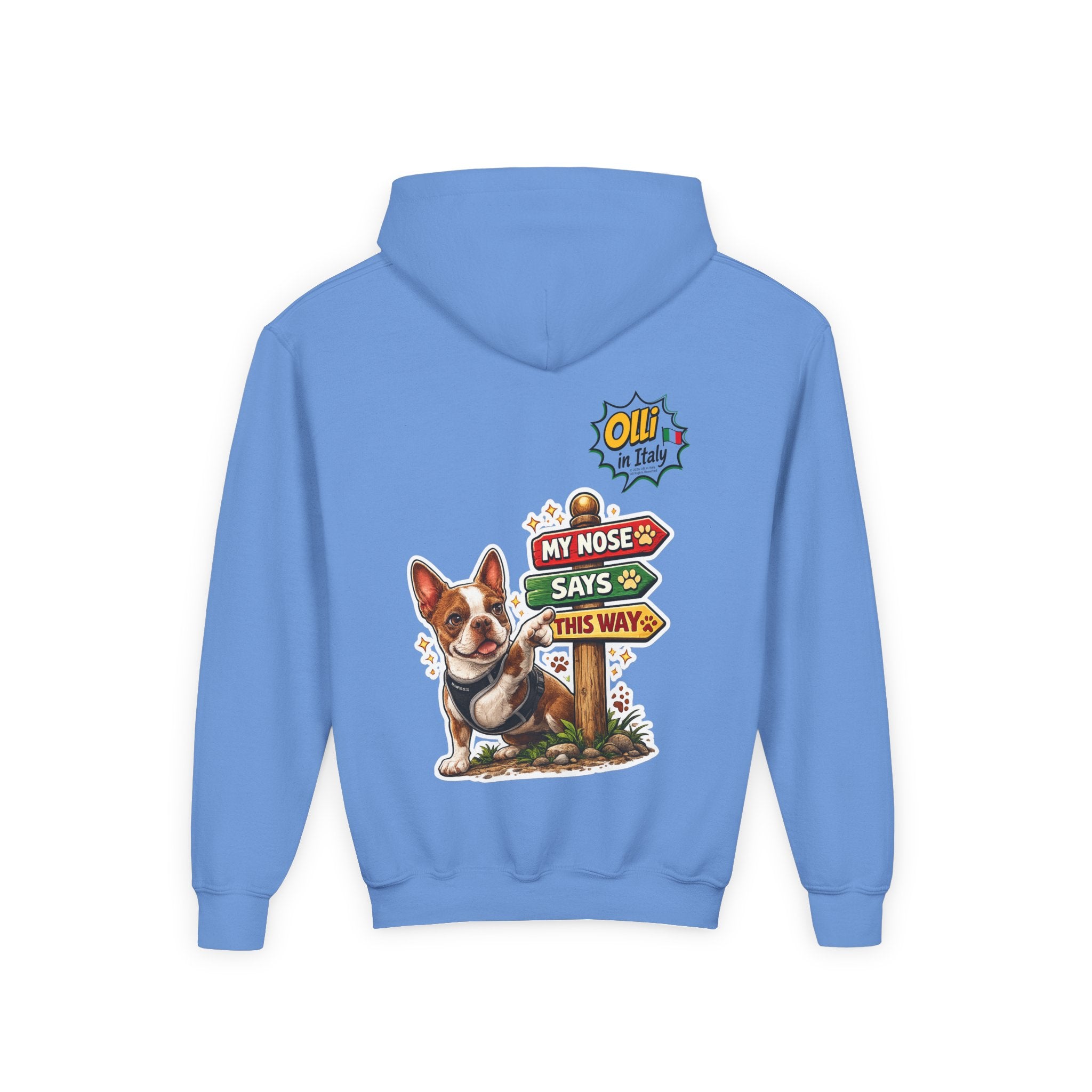 Olli the Boston Terrier Pizza Adventure Hoodie | My Nose Says This Way sweatshirt