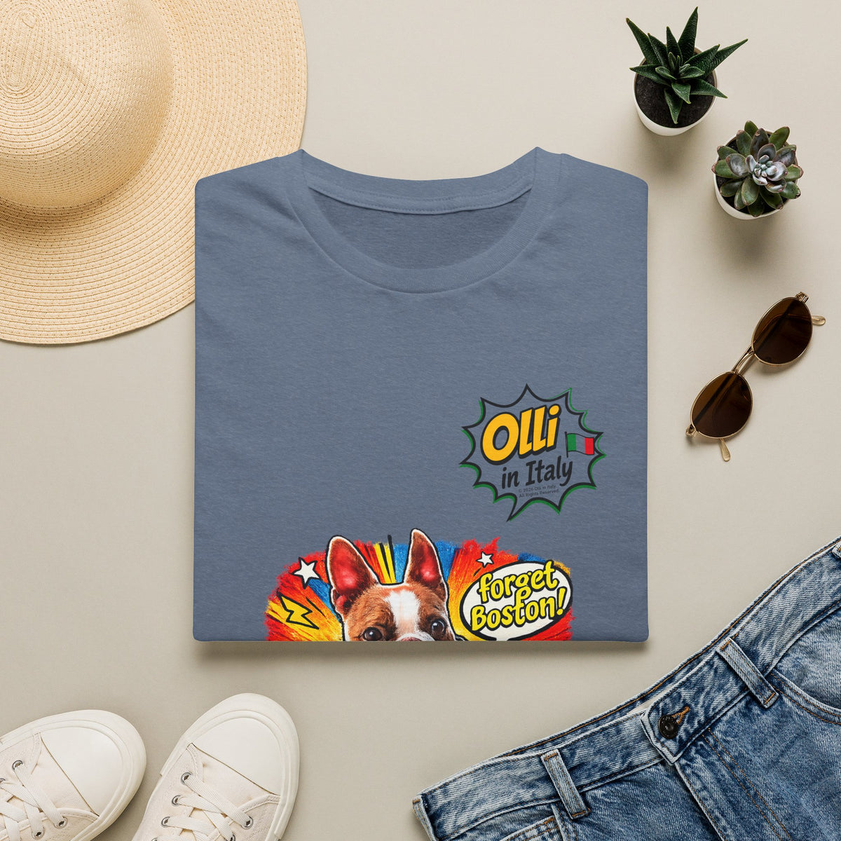 Olli in Italy "Forget Boston" Graphic T-Shirt — Colorful Dog Pop Art Tee