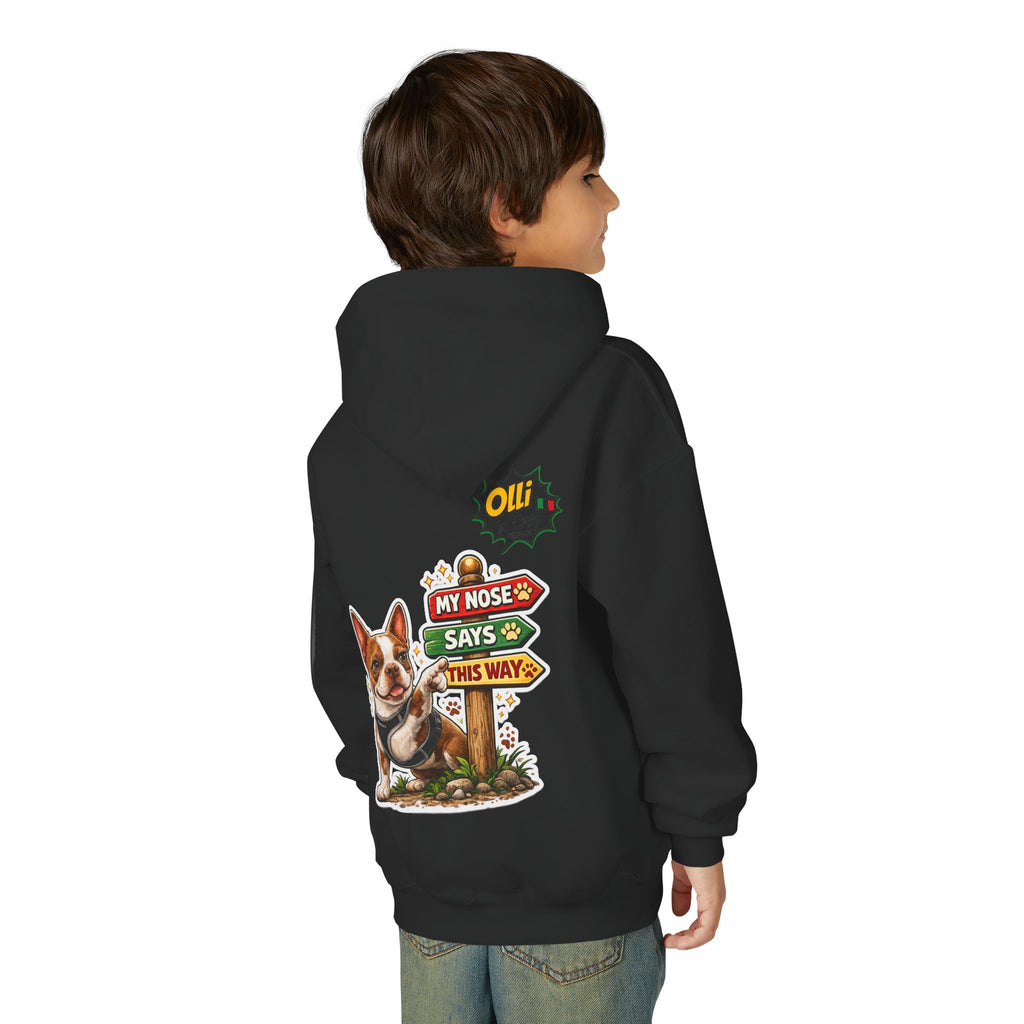 Olli the Boston Terrier Pizza Adventure Hoodie | My Nose Says This Way sweatshirt