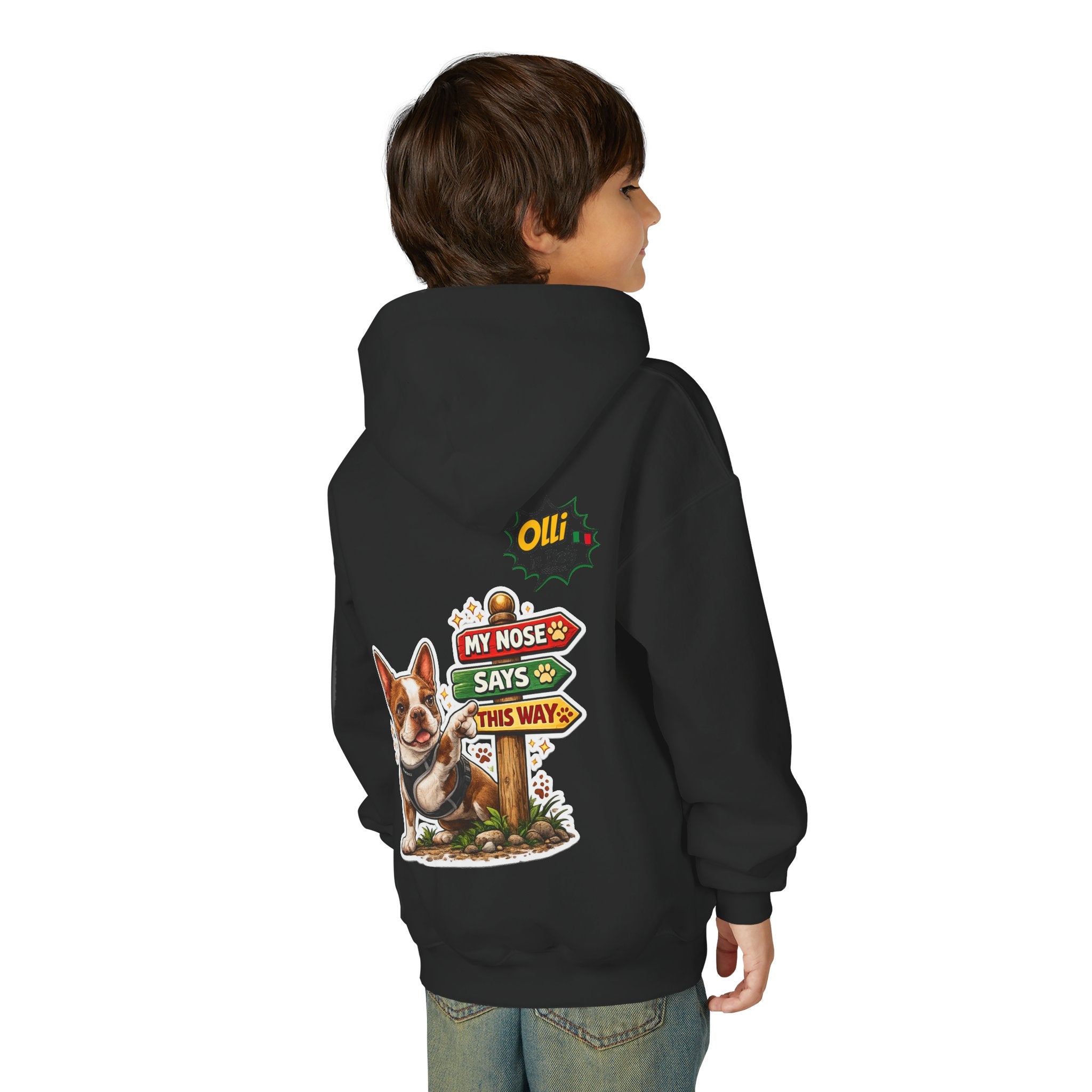Olli the Boston Terrier Pizza Adventure Hoodie | My Nose Says This Way sweatshirt