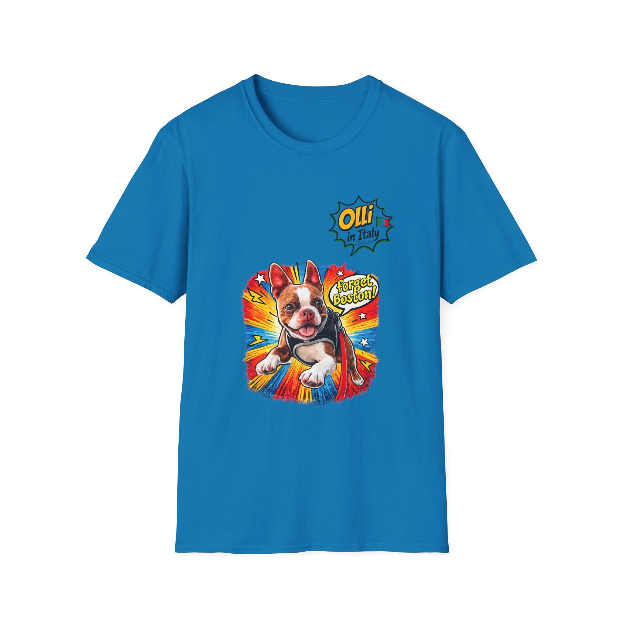 Olli in Italy "Forget Boston" Graphic T-Shirt — Colorful Dog Pop Art Tee
