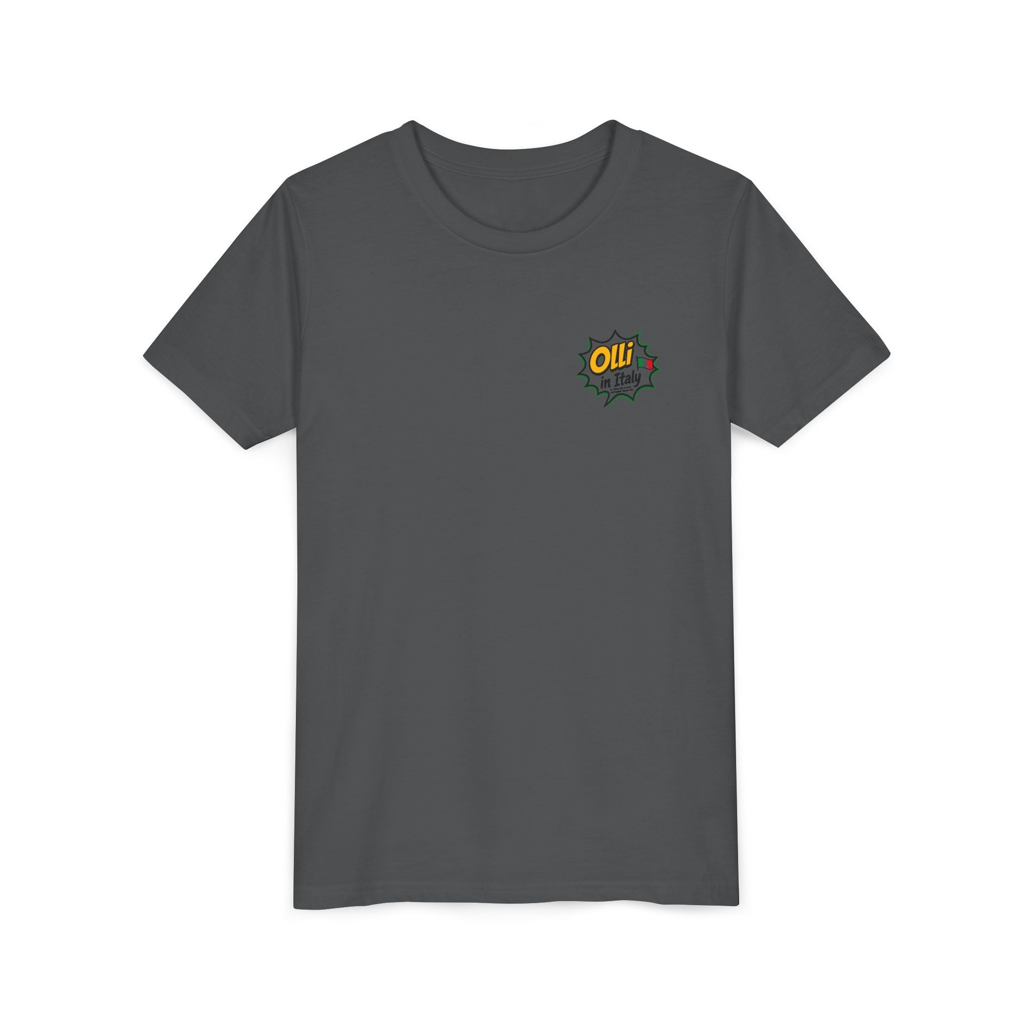 Kids' Pizza Olli the Boston Terrier in Italy Tee — "Saved by Grace" Funny Italian Pizza Youth Shirt