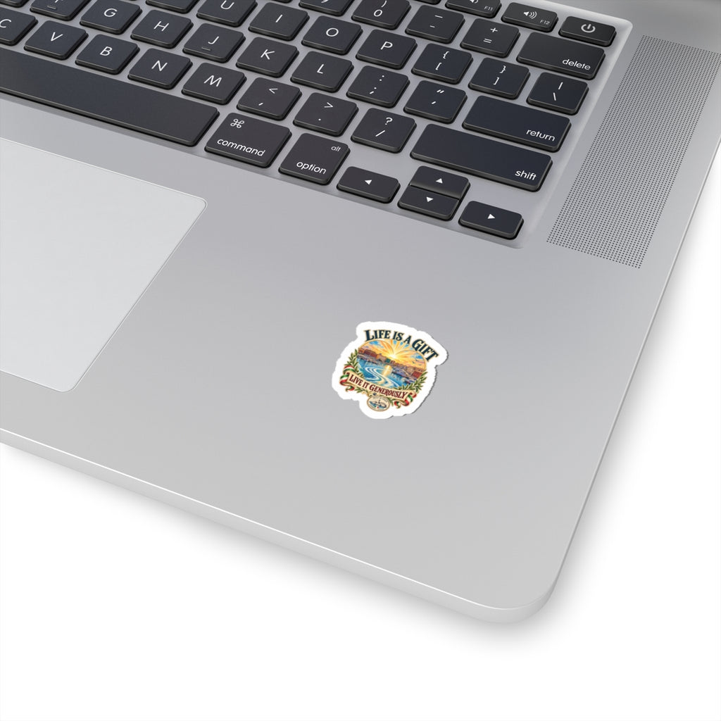 Life Is a Gift Scenic Sticker — 'Live It Generously' Inspirational Kiss-Cut Sticker