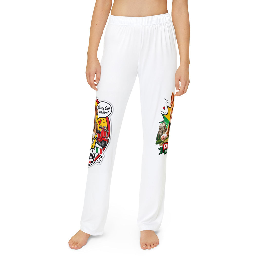 Kids Lounge Pants — Cute Olli in Italy Boston Terrier Dog Graphic All-Over Print