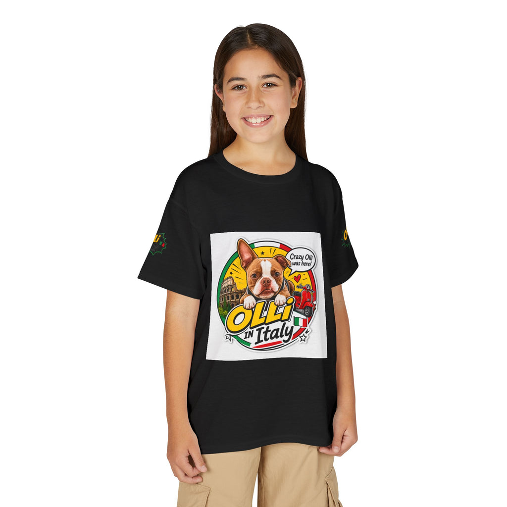 Youth T-Shirt — "Crazy Olli Was Here" Olli the Boston Terrier In Italy Dog Graphic