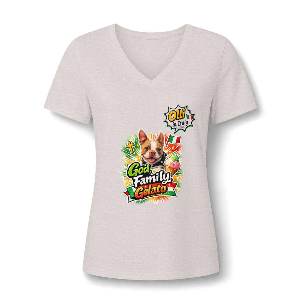 Family Gelato Dog V-Neck Tee | Cute Puppy Gelato Design