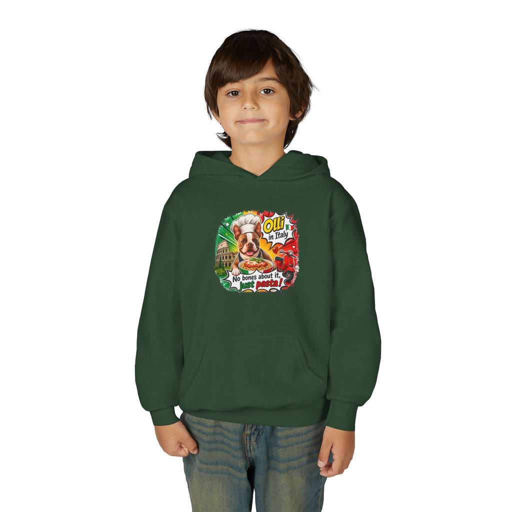 Youth Hoodie — "Olli in Italy" Boston Terrier Sweatshirt