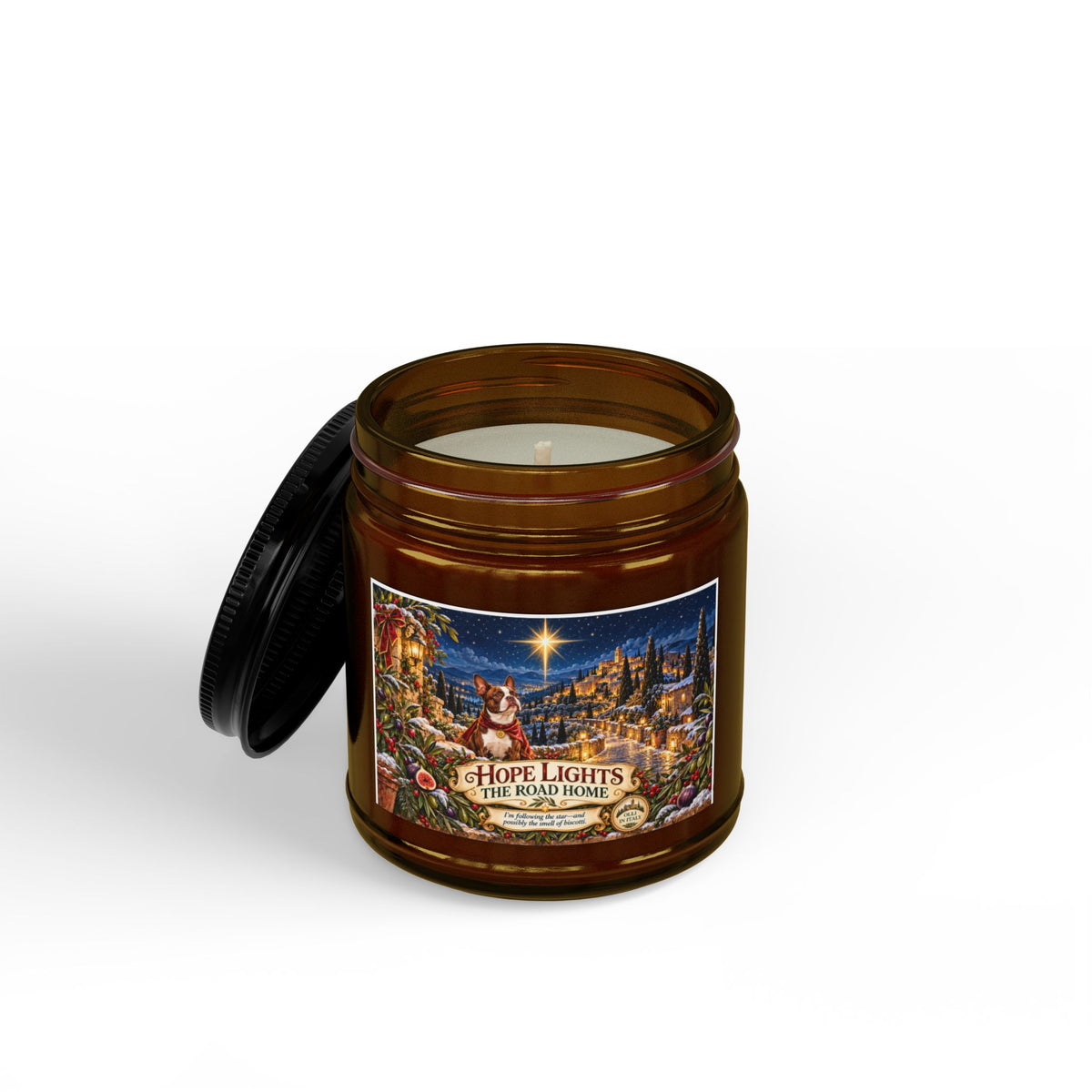 Holiday Soy Candle — BOSTON TERRIER "Hope Lights the Road Home" Scented Jar (4oz & 9oz)
