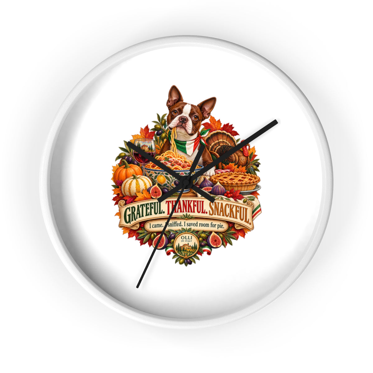 Thankful Pup Thanksgiving Wall Clock — Autumn Harvest Dog Decor