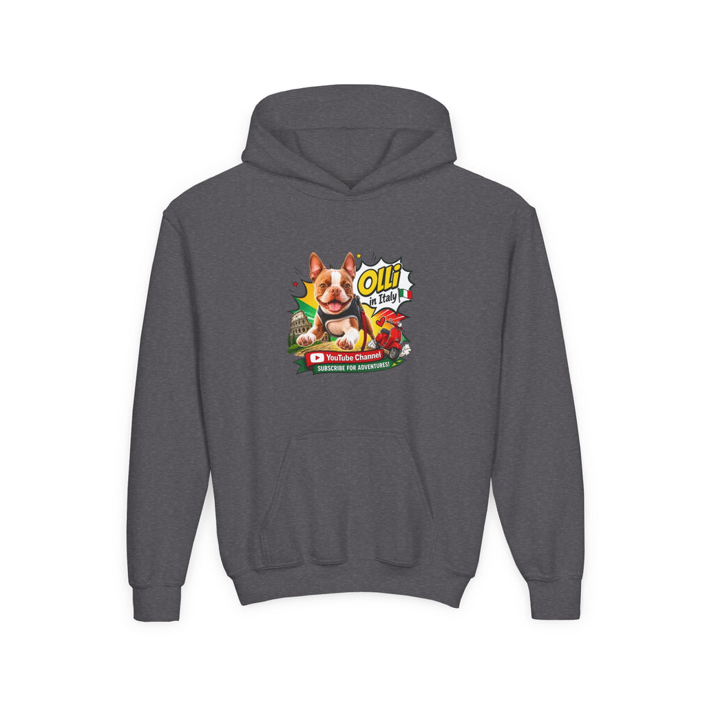Olli the Boston Terrier in Italy Hoodie — "My Nose Says This Way" Youth Pullover