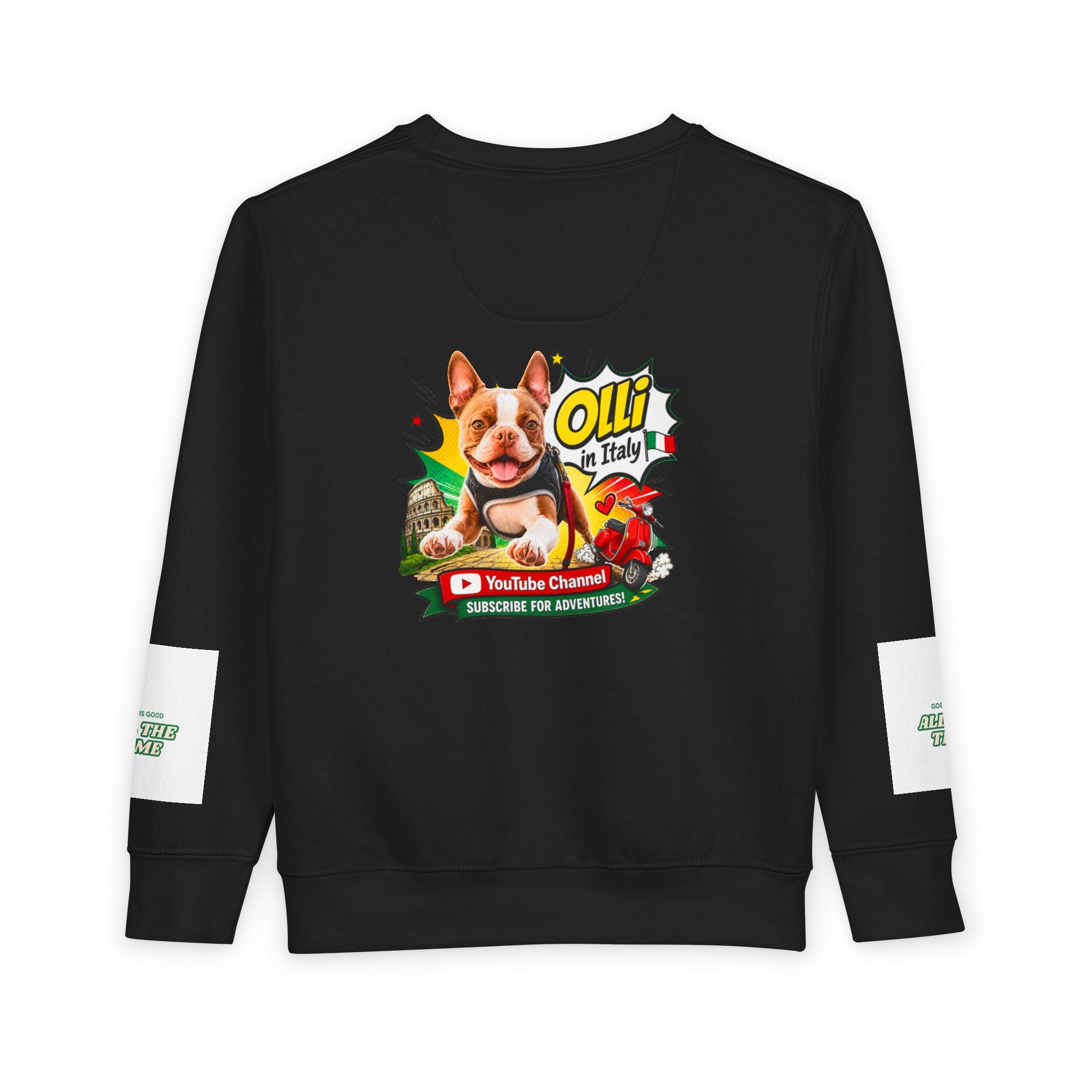 Toddler Sweatshirt - "Olli in Italy" Cute Boston Terrier Puppy Travel Crewneck