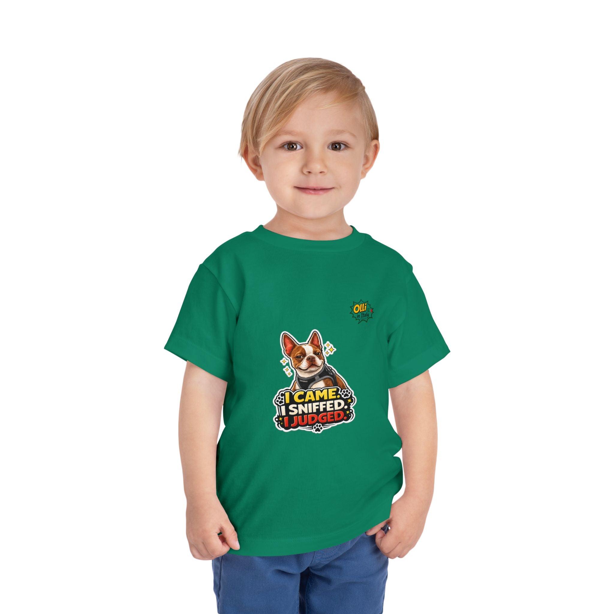 Toddler Tee — Cute Olli the Boston Terrier "I Came, I Sniffed, I Judged" Graphic