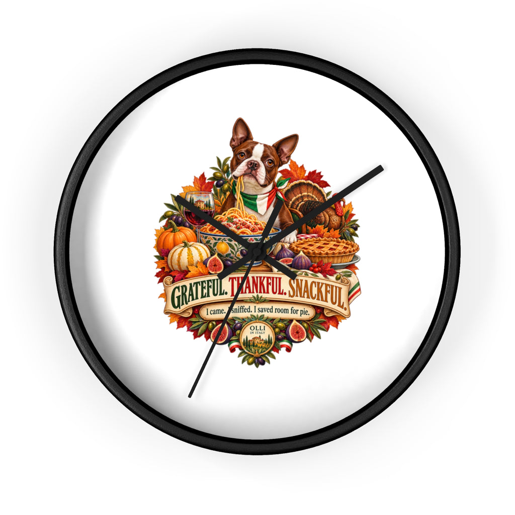 Thankful Pup Thanksgiving Wall Clock — Autumn Harvest Dog Decor