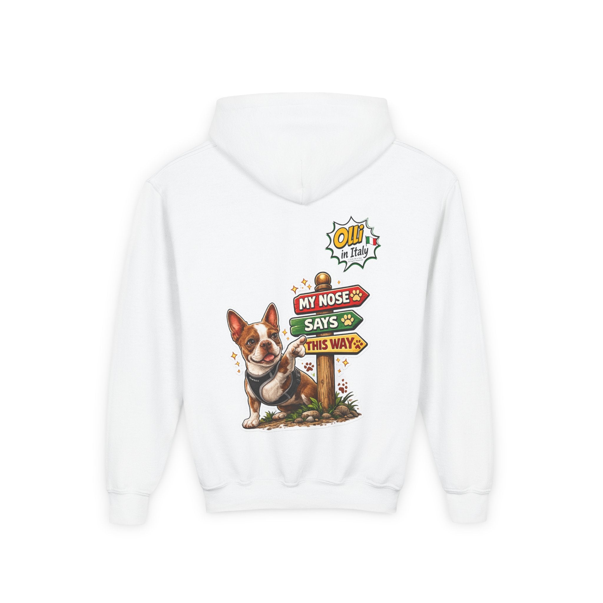 Olli the Boston Terrier Pizza Adventure Hoodie | My Nose Says This Way sweatshirt