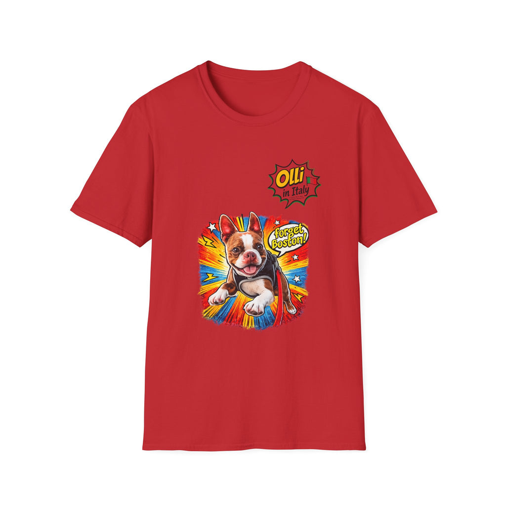 Olli in Italy "Forget Boston" Graphic T-Shirt — Colorful Dog Pop Art Tee