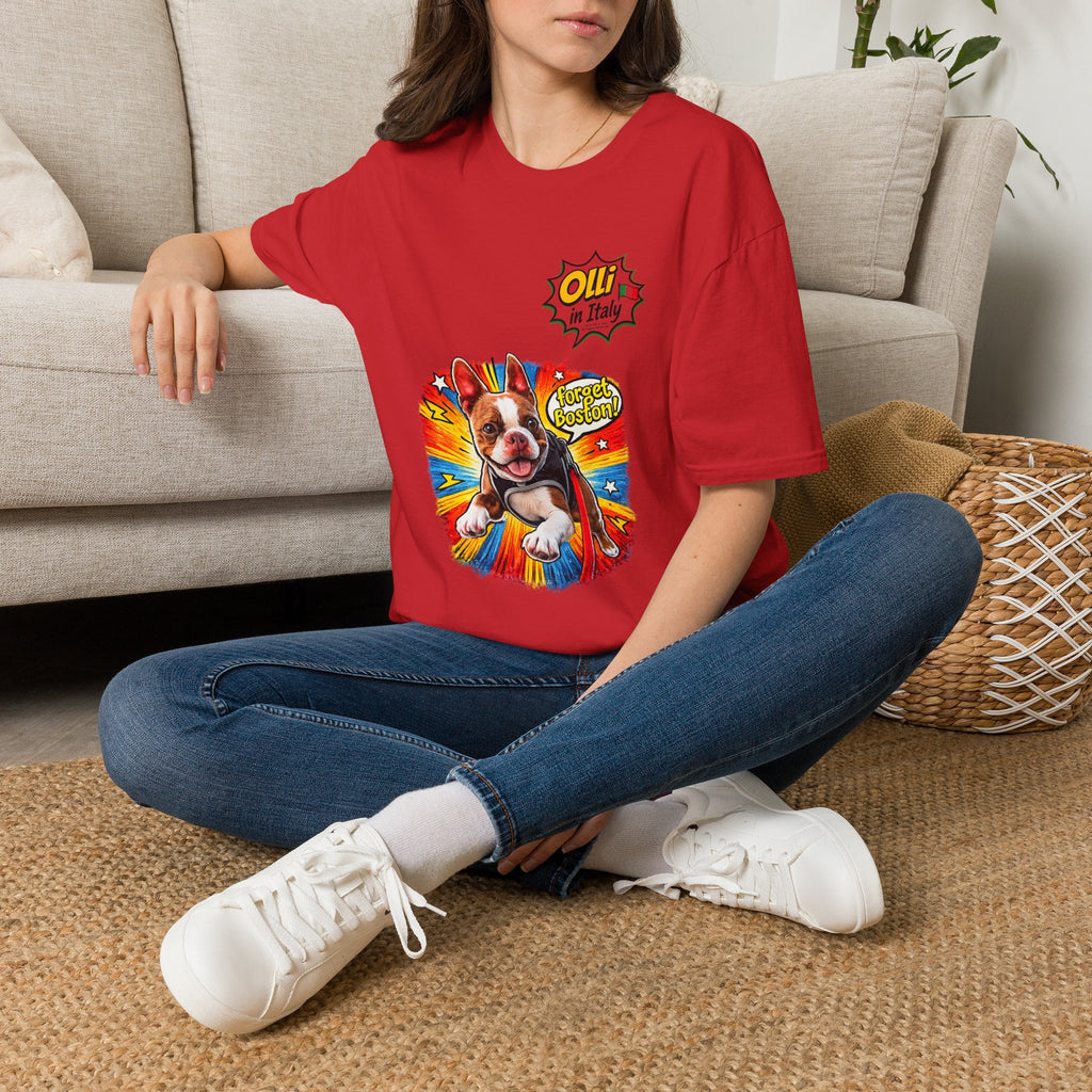 Olli in Italy "Forget Boston" Graphic T-Shirt — Colorful Dog Pop Art Tee