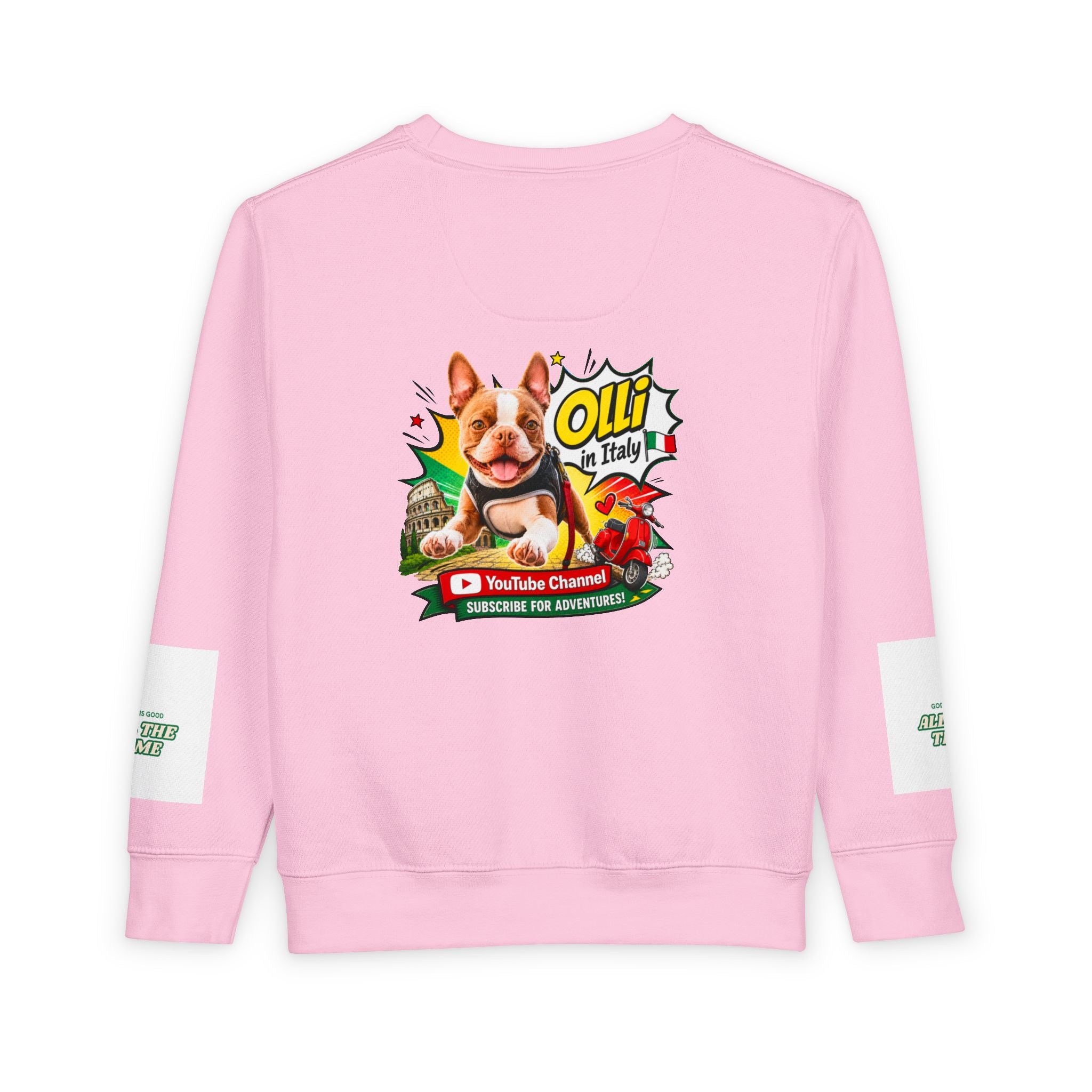 Toddler Sweatshirt - "Olli in Italy" Cute Boston Terrier Puppy Travel Crewneck