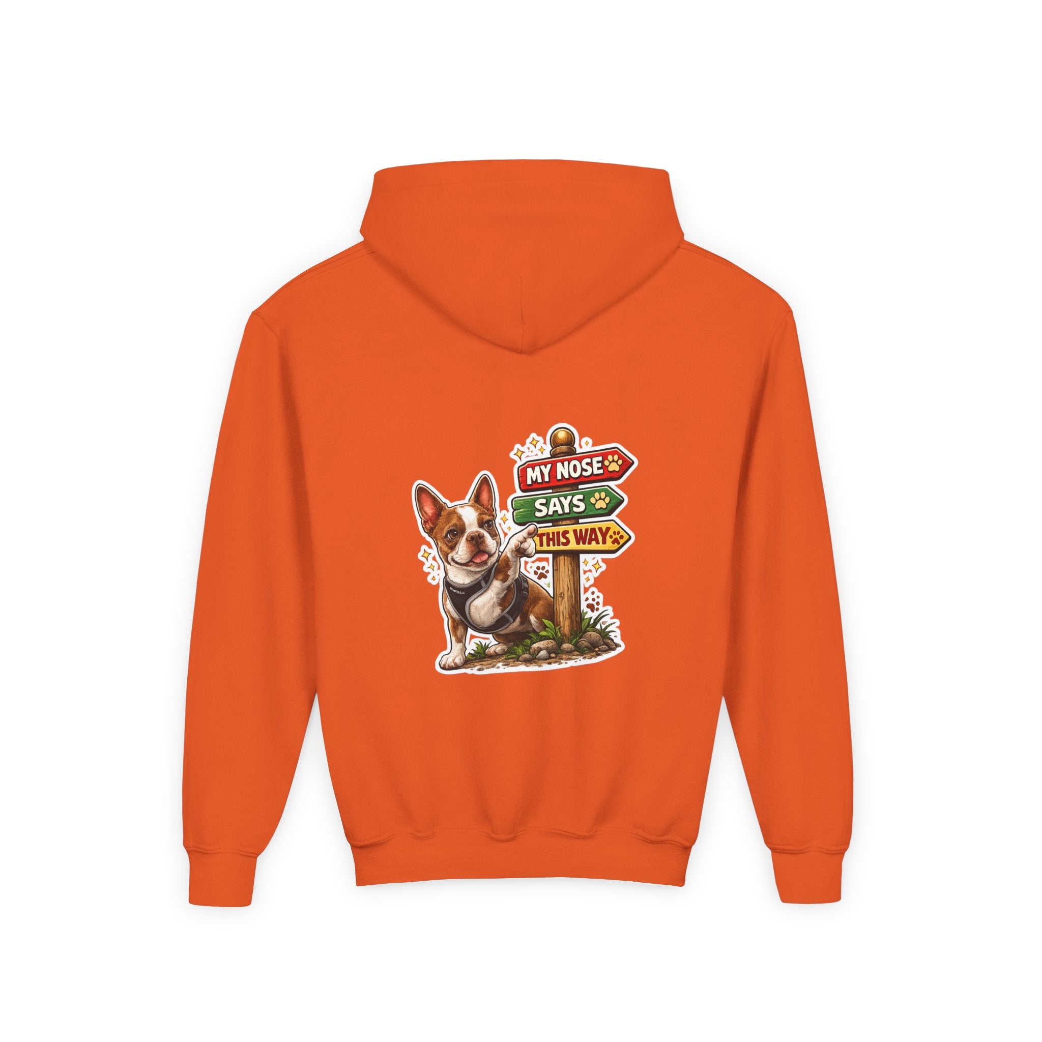 Olli the Boston Terrier in Italy Hoodie — "My Nose Says This Way" Youth Pullover
