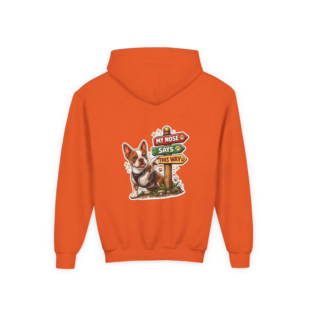 Olli the Boston Terrier in Italy Hoodie — "My Nose Says This Way" Youth Pullover